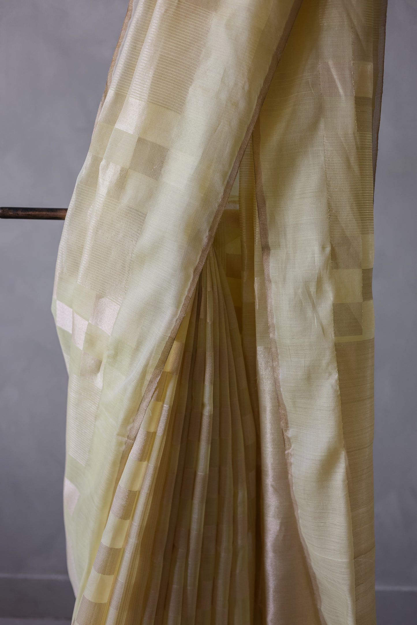 Light Yellow Silk Cotton All Over Zari Striped and Zari Boxes Body Saree