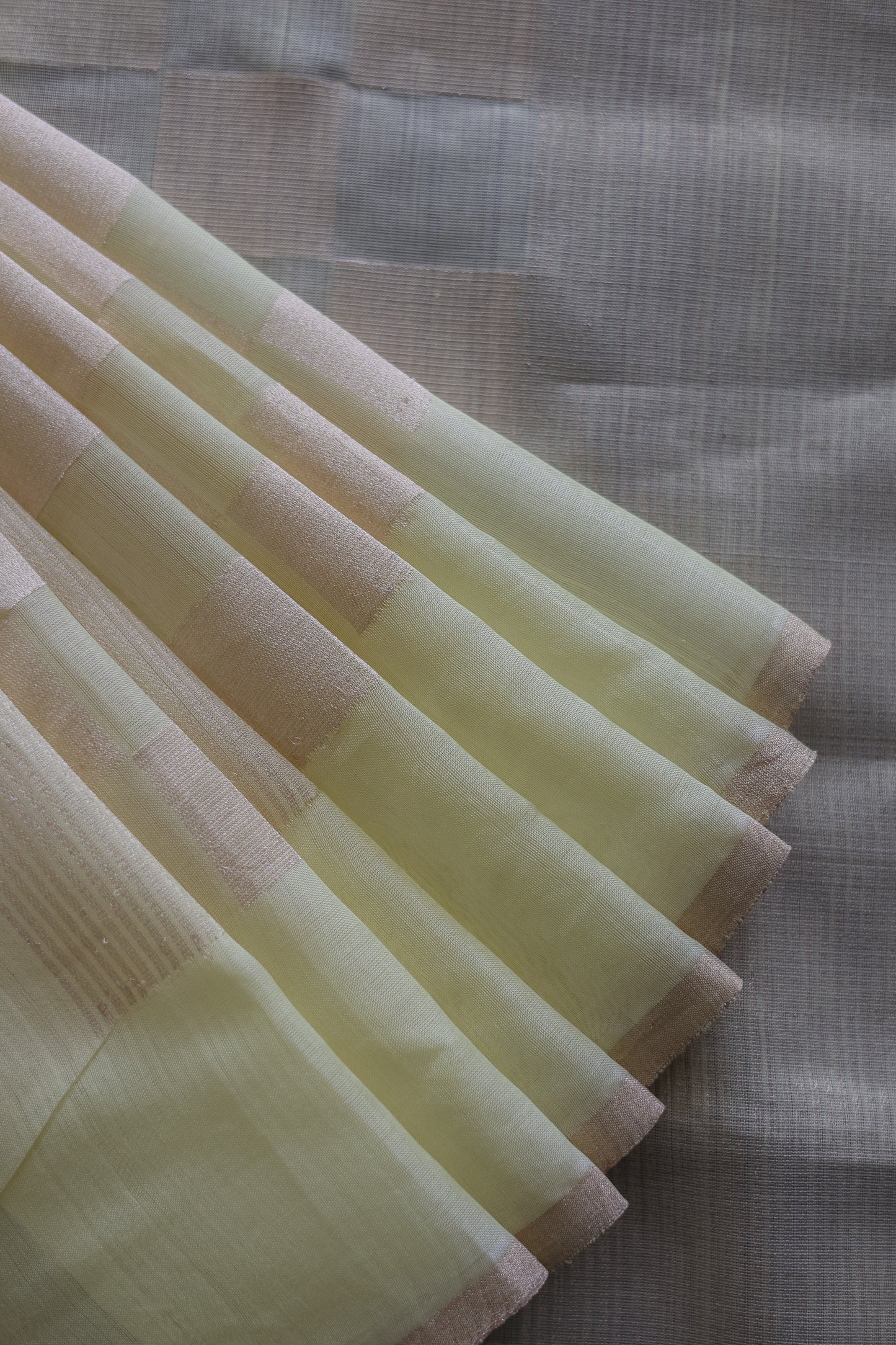Light Yellow Silk Cotton All Over Zari Striped and Zari Boxes Body Saree