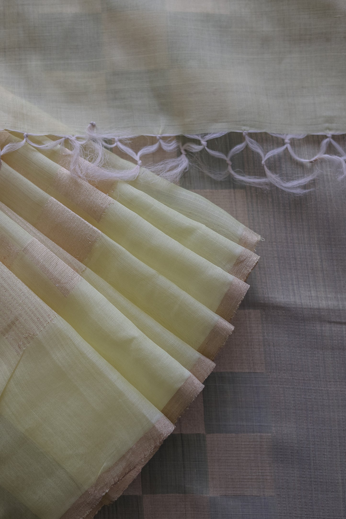 Light Yellow Silk Cotton All Over Zari Striped and Zari Boxes Body Saree