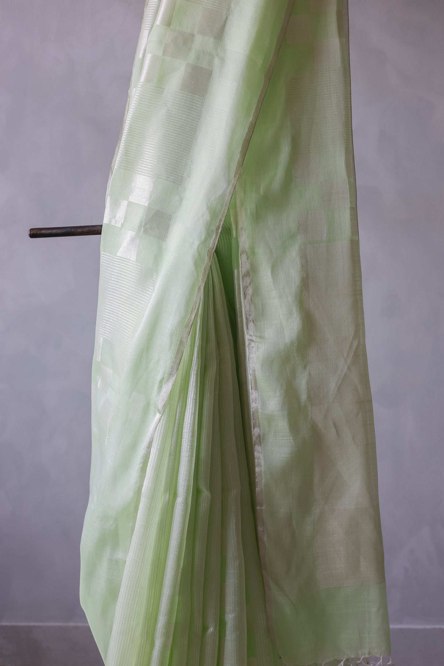 Pista Green Silk Cotton All Over Zari Striped and Zari Boxes Body Saree