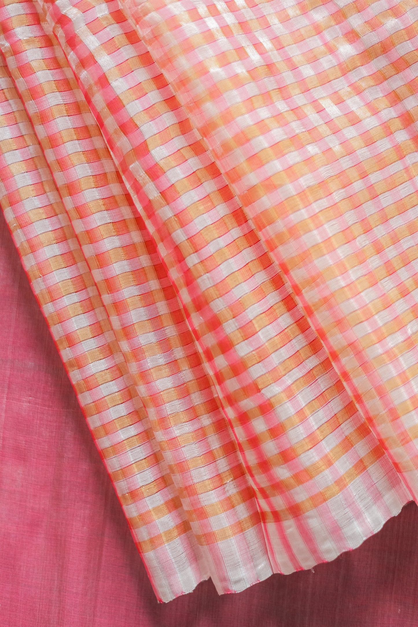 Pink and White Missing Checks Silk Cotton Saree