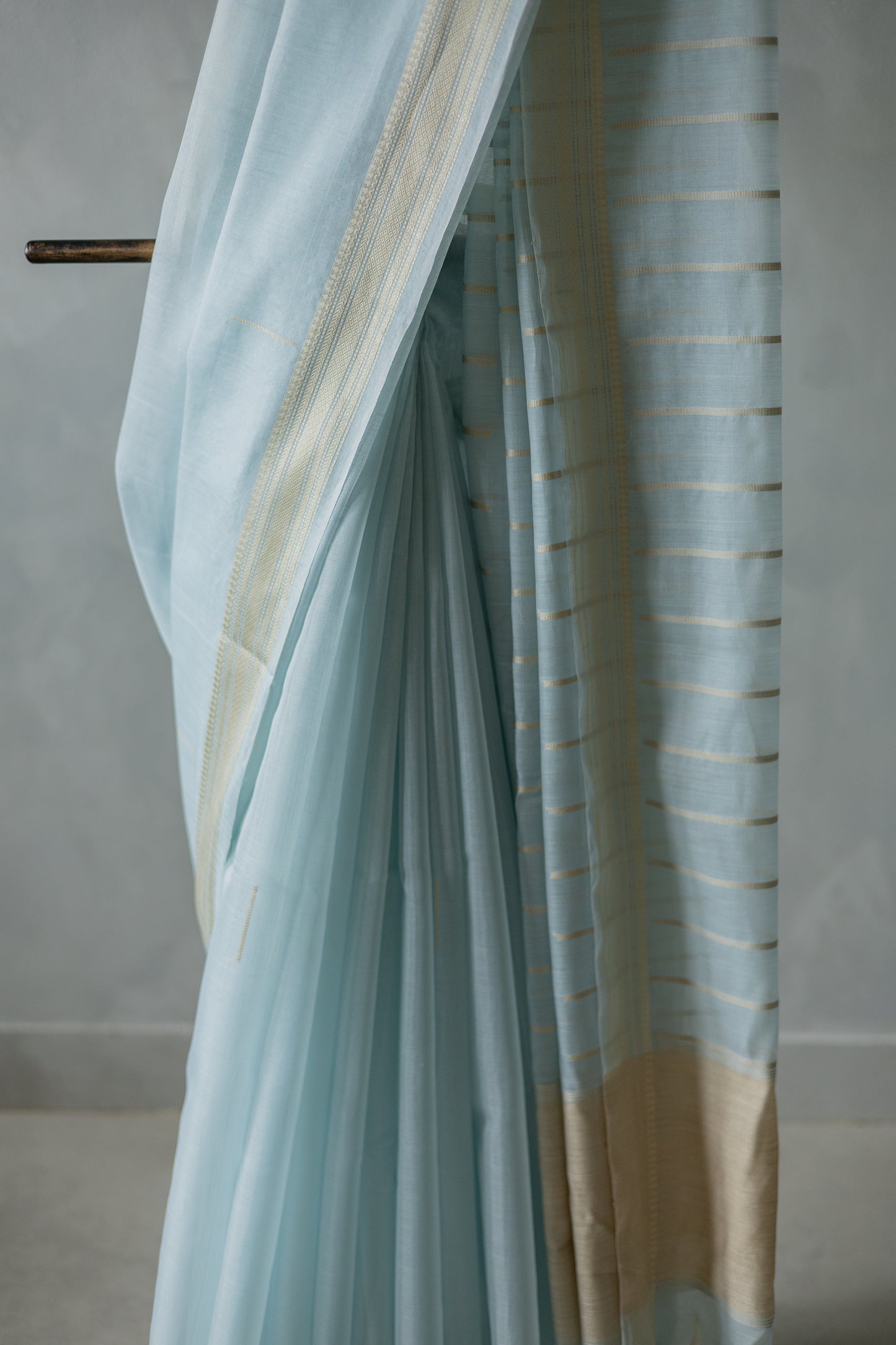 Powder Blue Silk Cotton Tissue Doby Border Khapa Line Pallu Saree