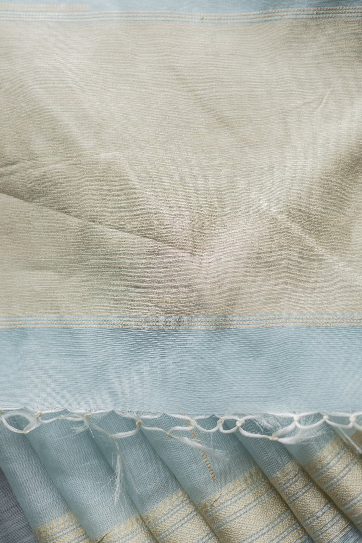 Powder Blue Silk Cotton Tissue Doby Border Khapa Line Pallu Saree