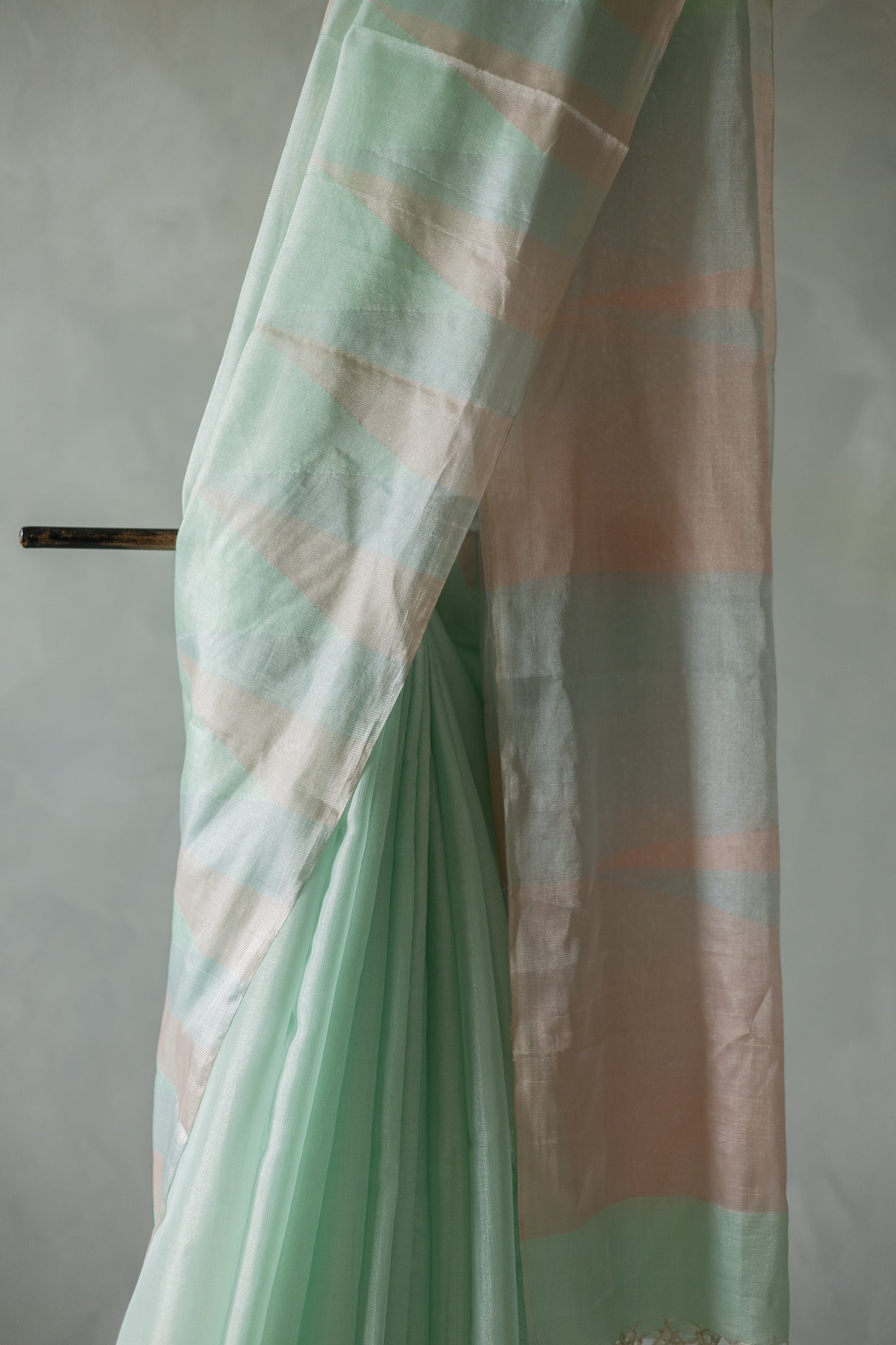 Sea Green Silk Cotton Tissue Big Temple Border Saree