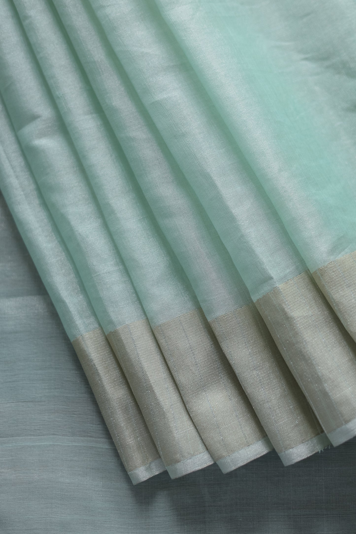 Sea Green Silk Cotton Tissue Zari Line with Hand Embroidered Tree Pallu Saree