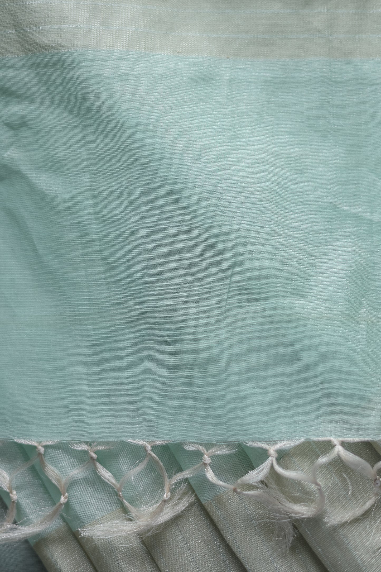 Sea Green Silk Cotton Tissue Zari Line with Hand Embroidered Tree Pallu Saree