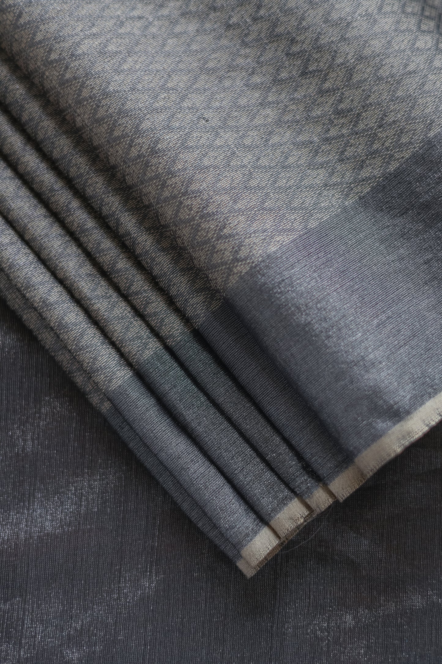 Grey Silk Cotton Tissue with Plain Border and Pallu Saree