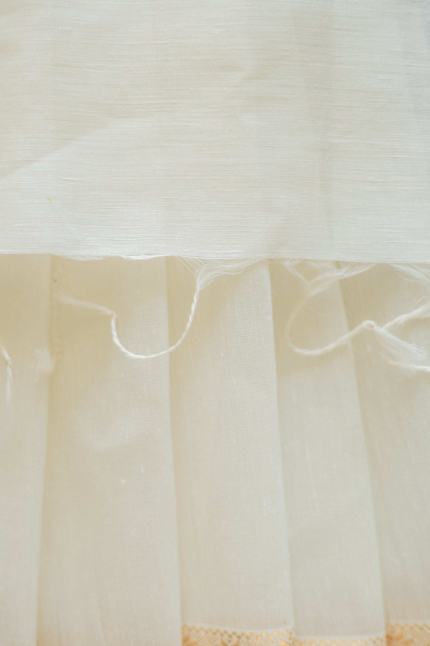 White Silk Linen with Small Gold Border Saree