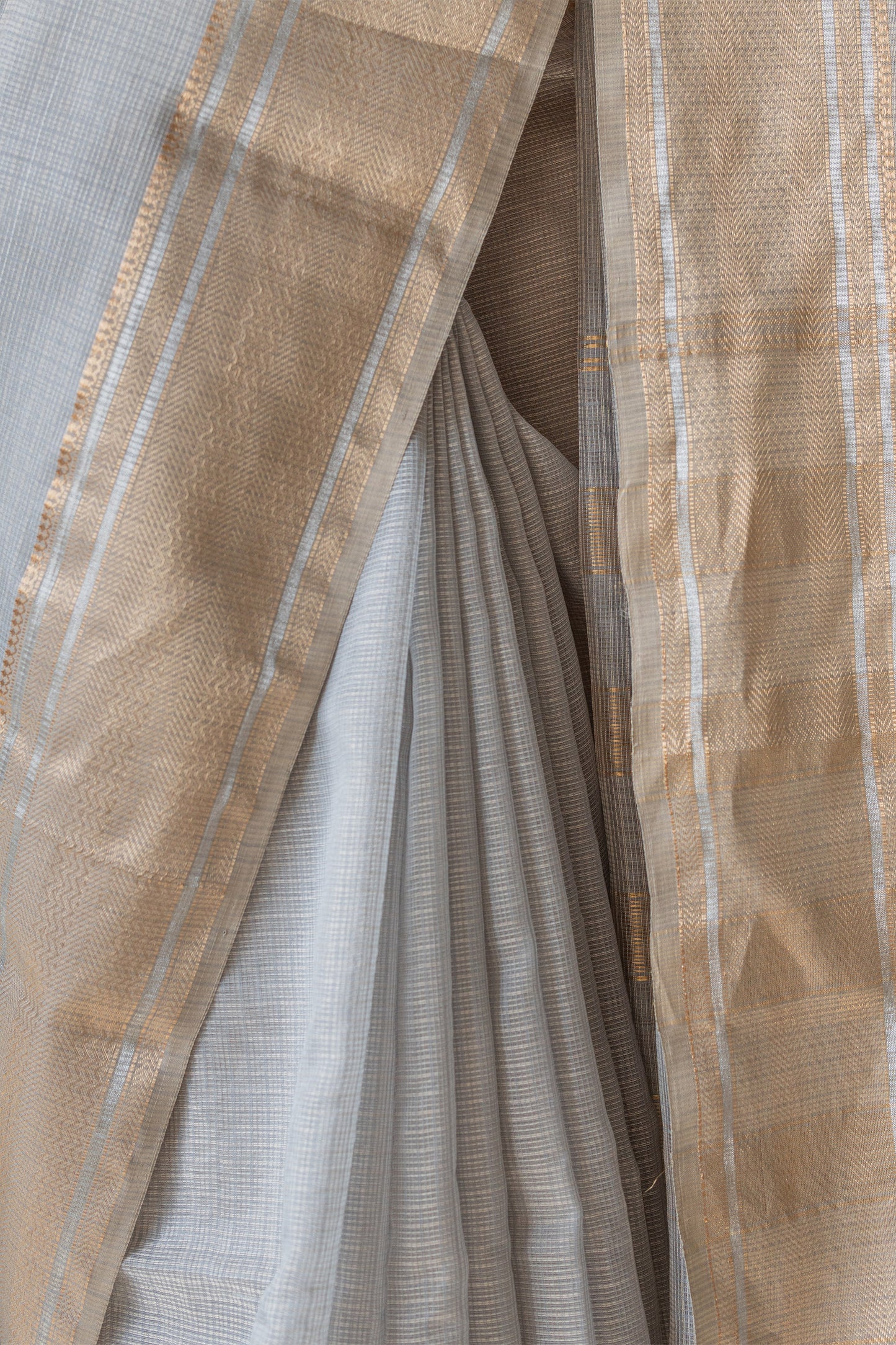 Grey Silk Tissue with Gold border  with Kota Weave Saree