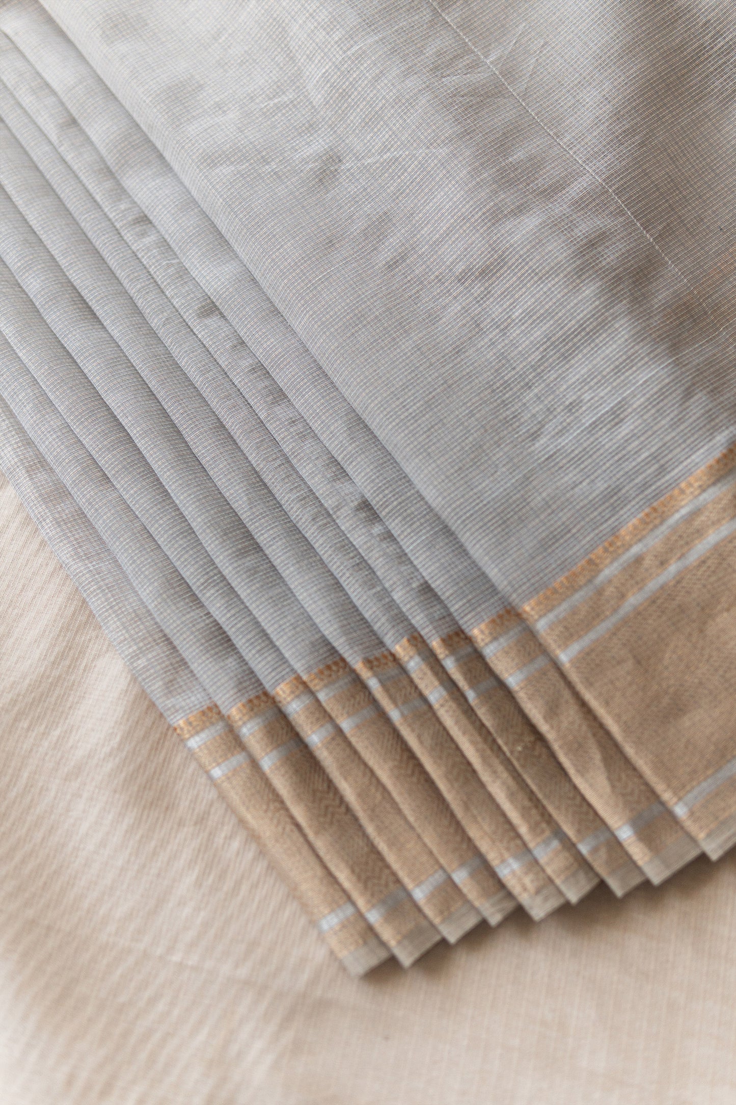 Grey Silk Tissue with Gold border  with Kota Weave Saree