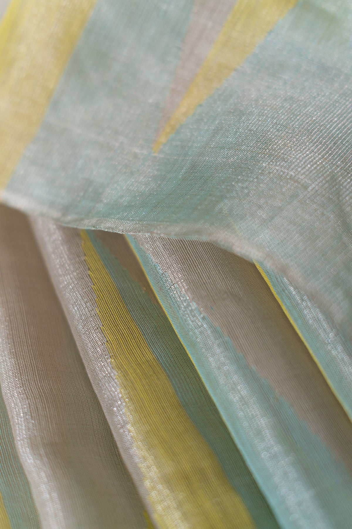 Silver Silk Tissue with Mercerised Cotton Temple Border Saree