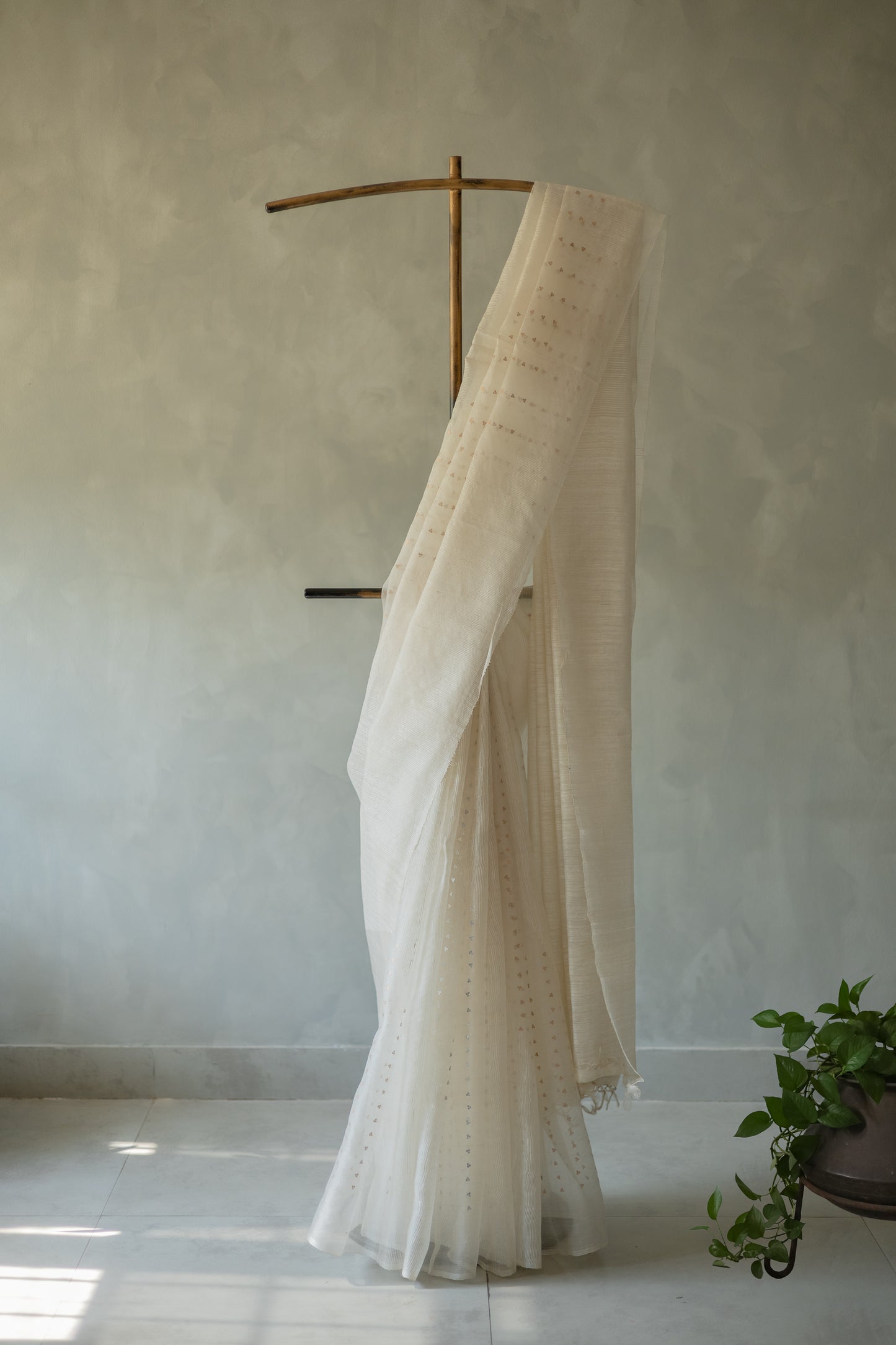 Off White Tissue Linen with Silver and Gold Sequins Saree