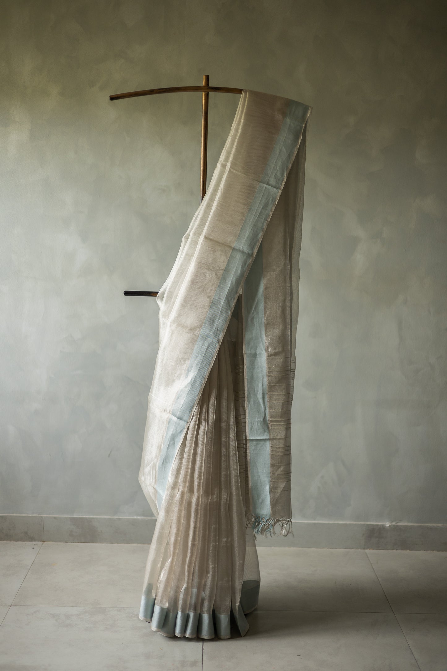 Silver with Blue Border Tissue Organza Saree