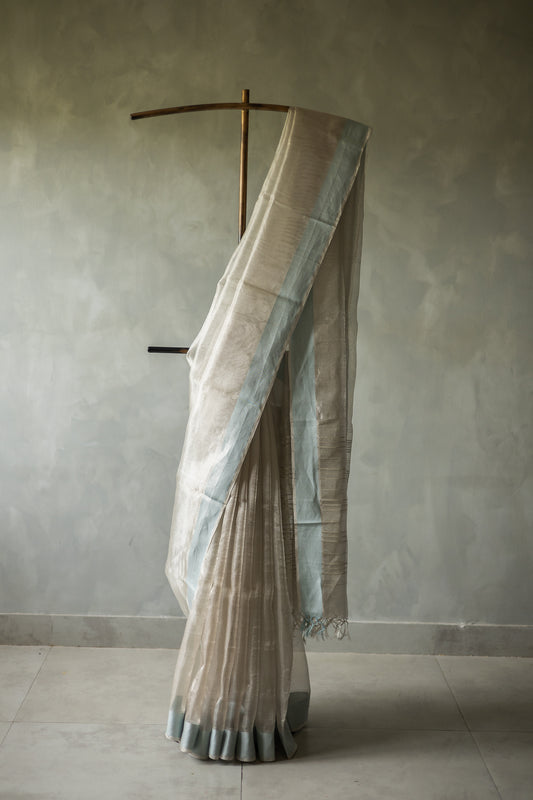 Silver with Blue Border Tissue Organza Saree