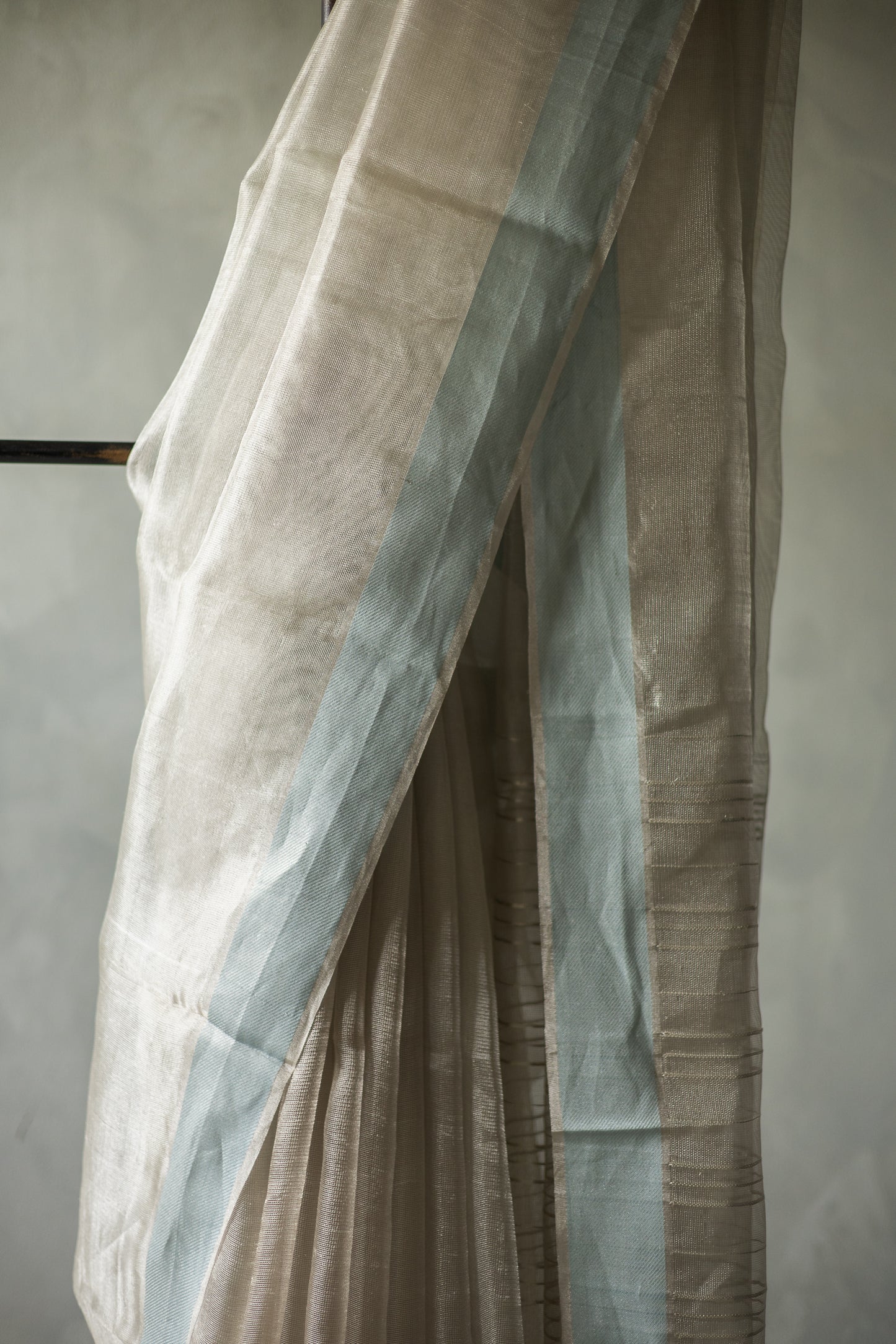 Silver with Blue Border Tissue Organza Saree