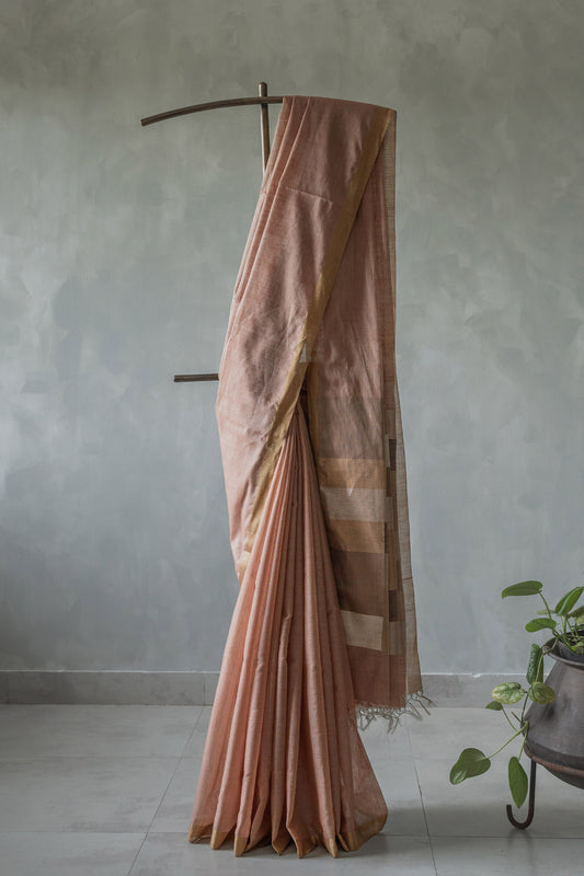 Dull Pink Tissue Silk Cotton Plain Body with Abstract Pallu Saree