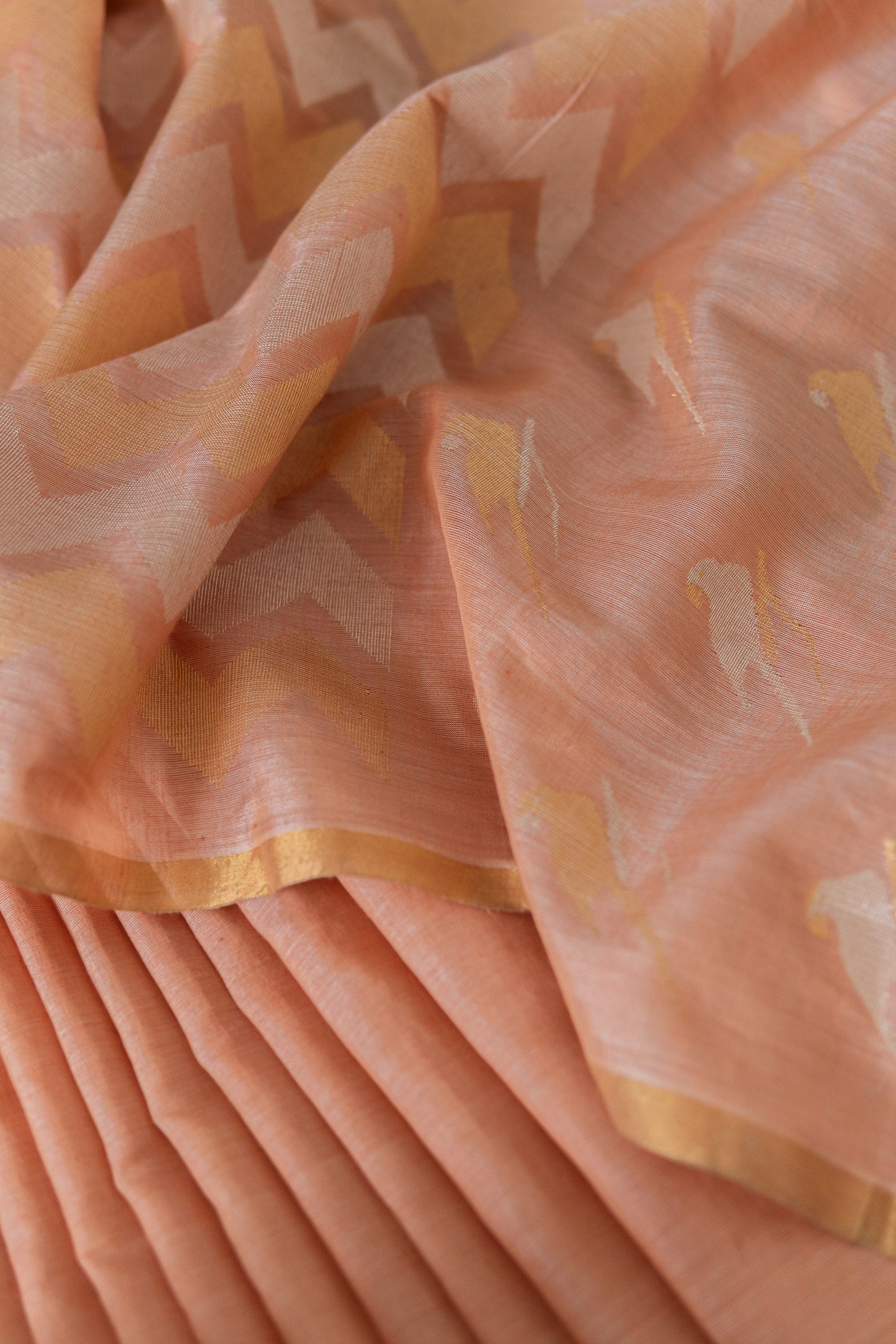 Golden Peach Tissue Silk Cotton  with Zigzag Jala Pallu Saree
