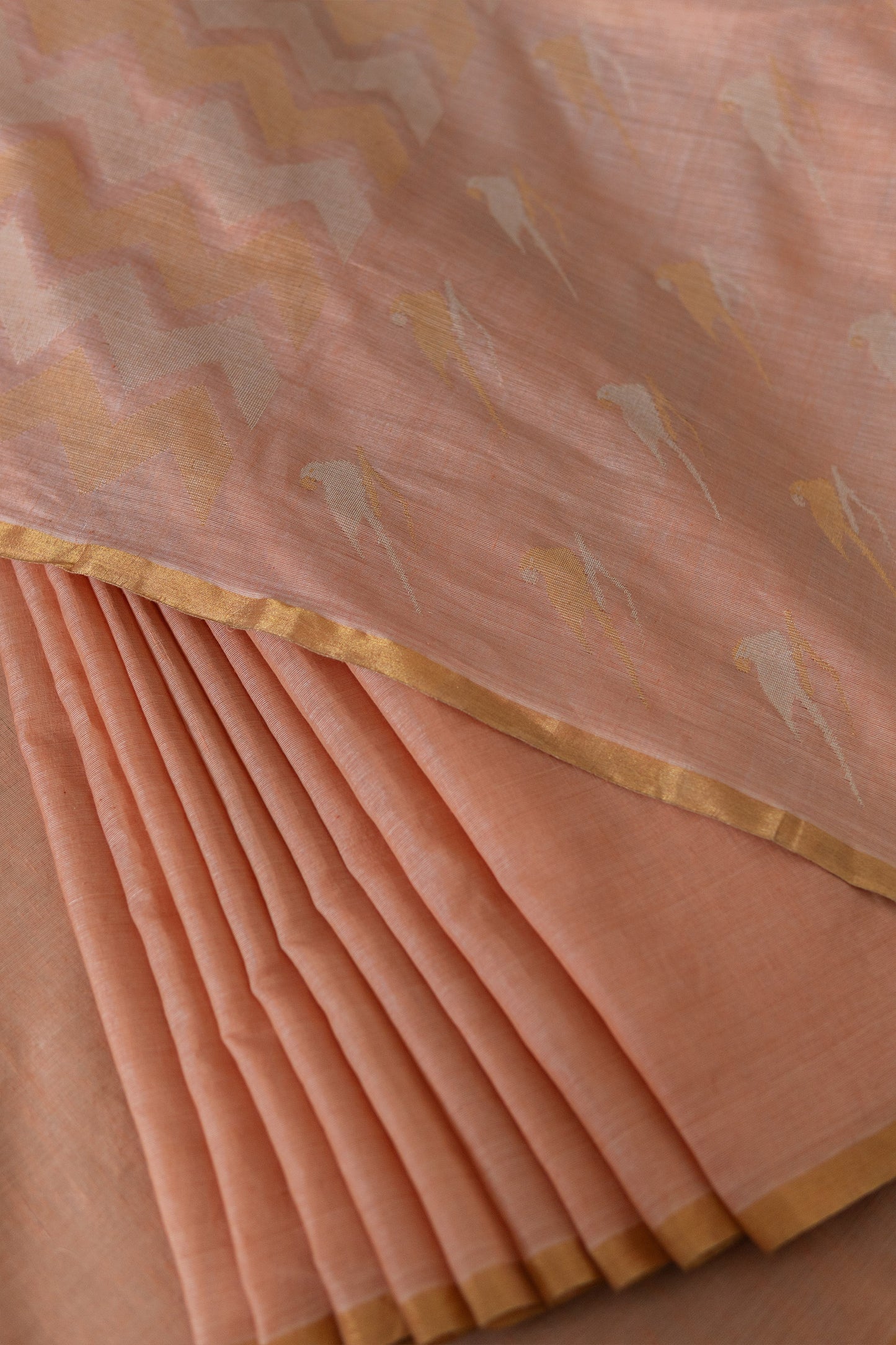Golden Peach Tissue Silk Cotton  with Zigzag Jala Pallu Saree