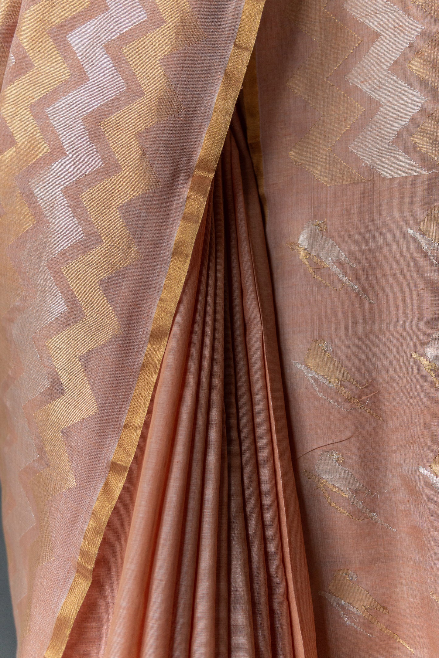 Golden Peach Tissue Silk Cotton  with Zigzag Jala Pallu Saree