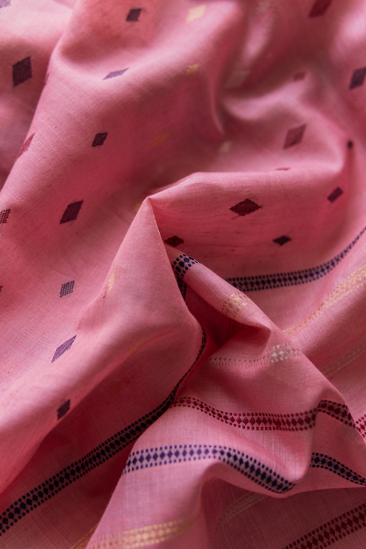 Pink Cotton with Multicolour Diamond Motif Body Saree