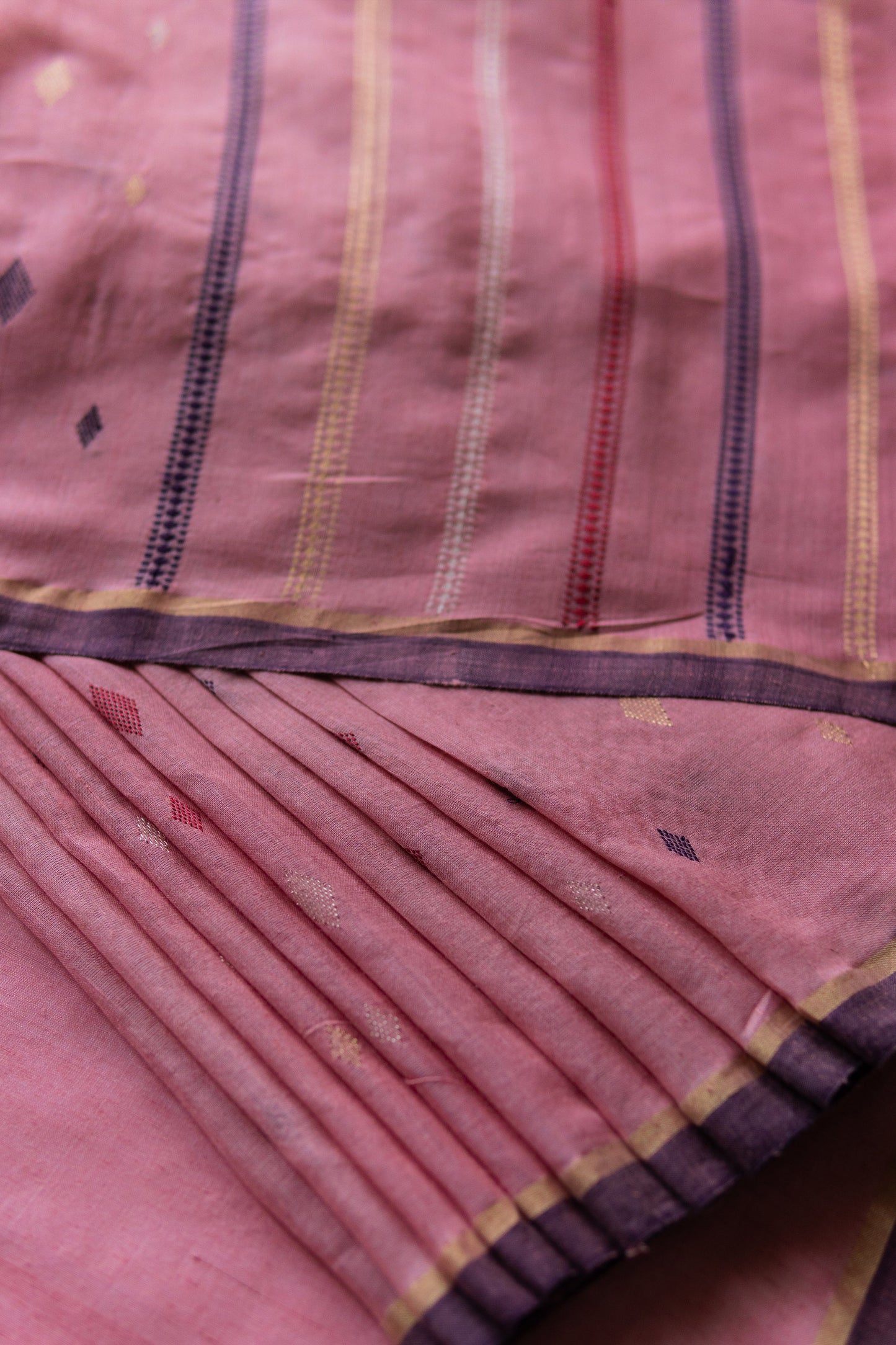 Pink Cotton with Multicolour Diamond Motif Body Saree
