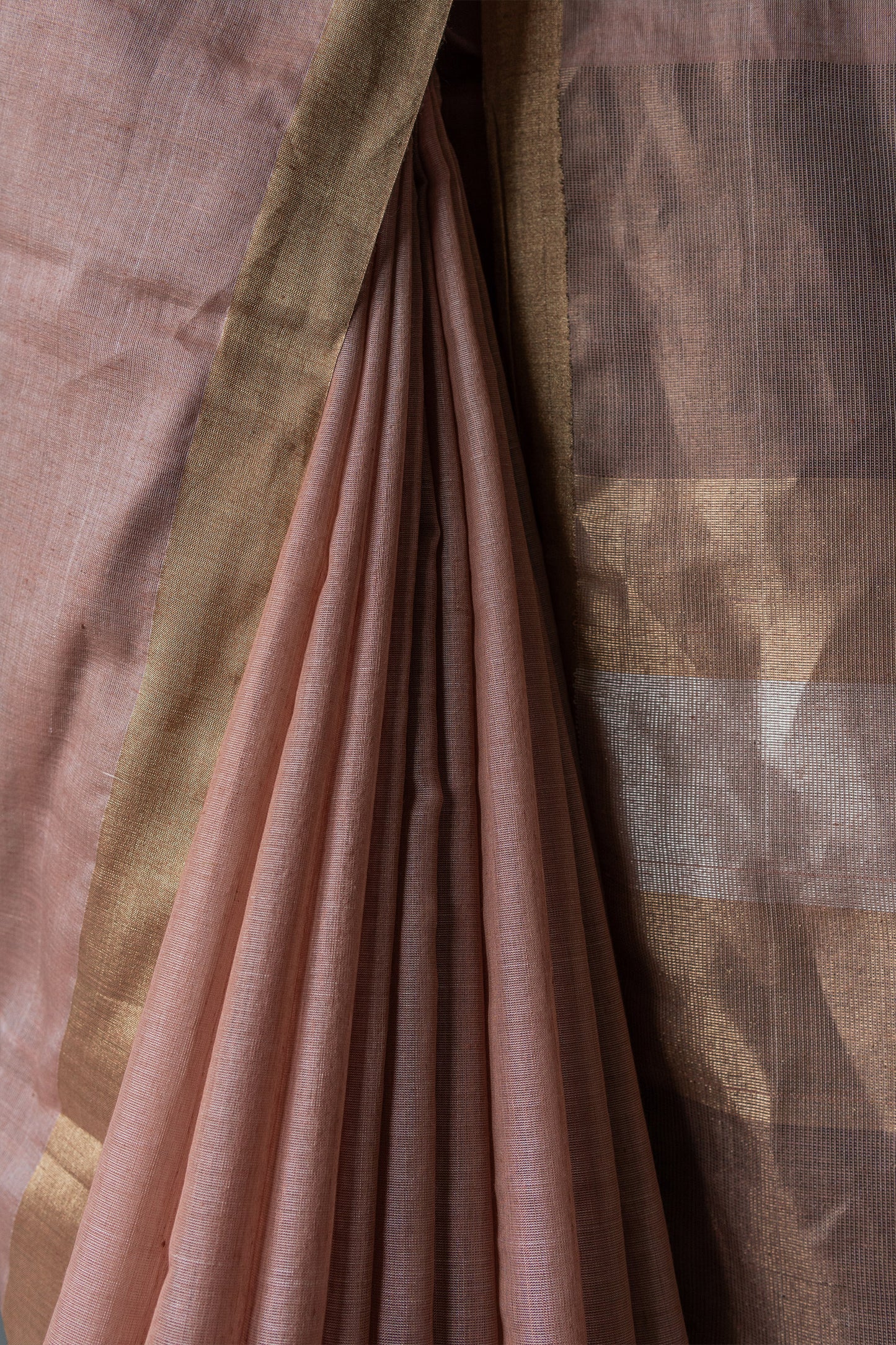 Dull Pink Tissue Silk Cotton Plain Body with Abstract Pallu Saree