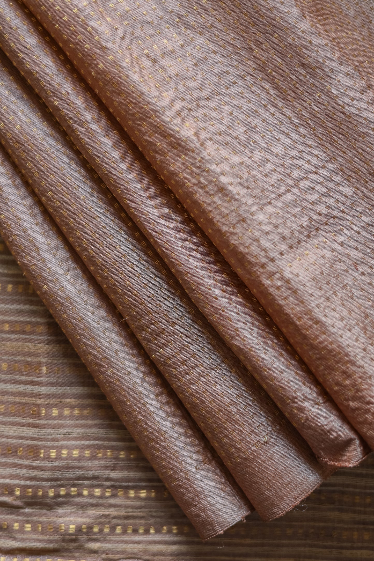 Brown Tussar with Gold Zari All Over with Round Motif Saree