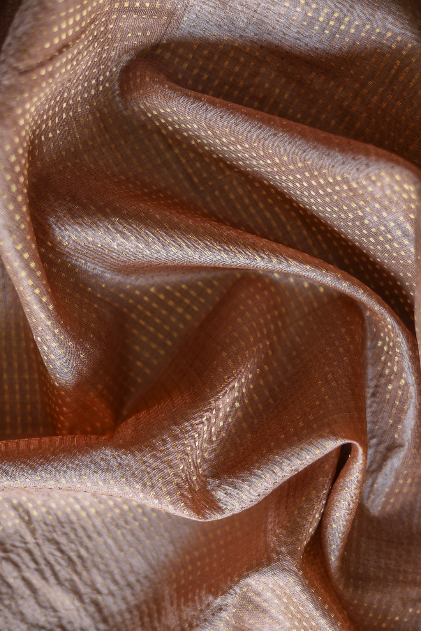 Brown Tussar with Gold Zari All Over with Round Motif Saree