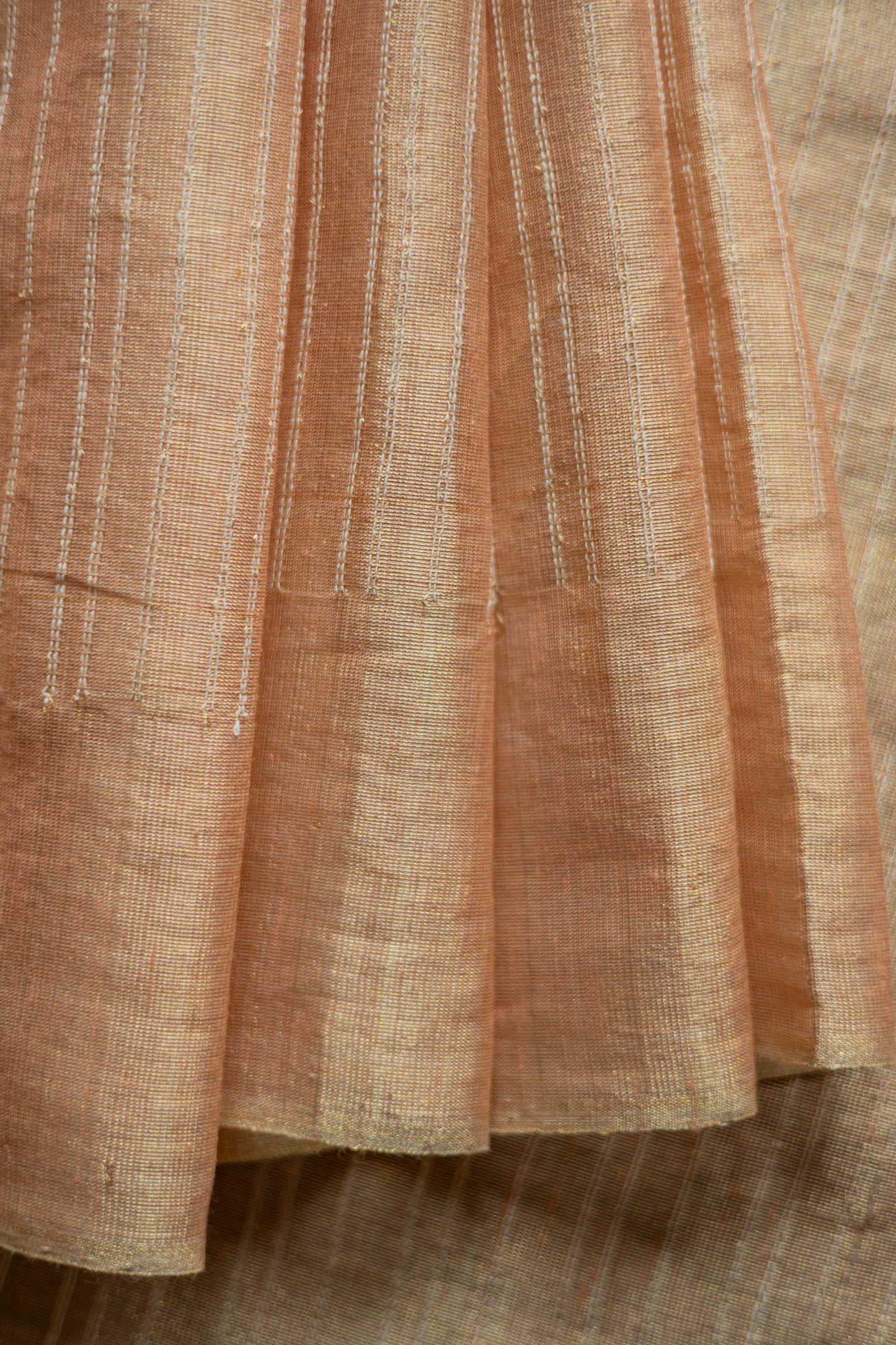 Light Brown Tussar Handspun Tissue All Over Striped Saree