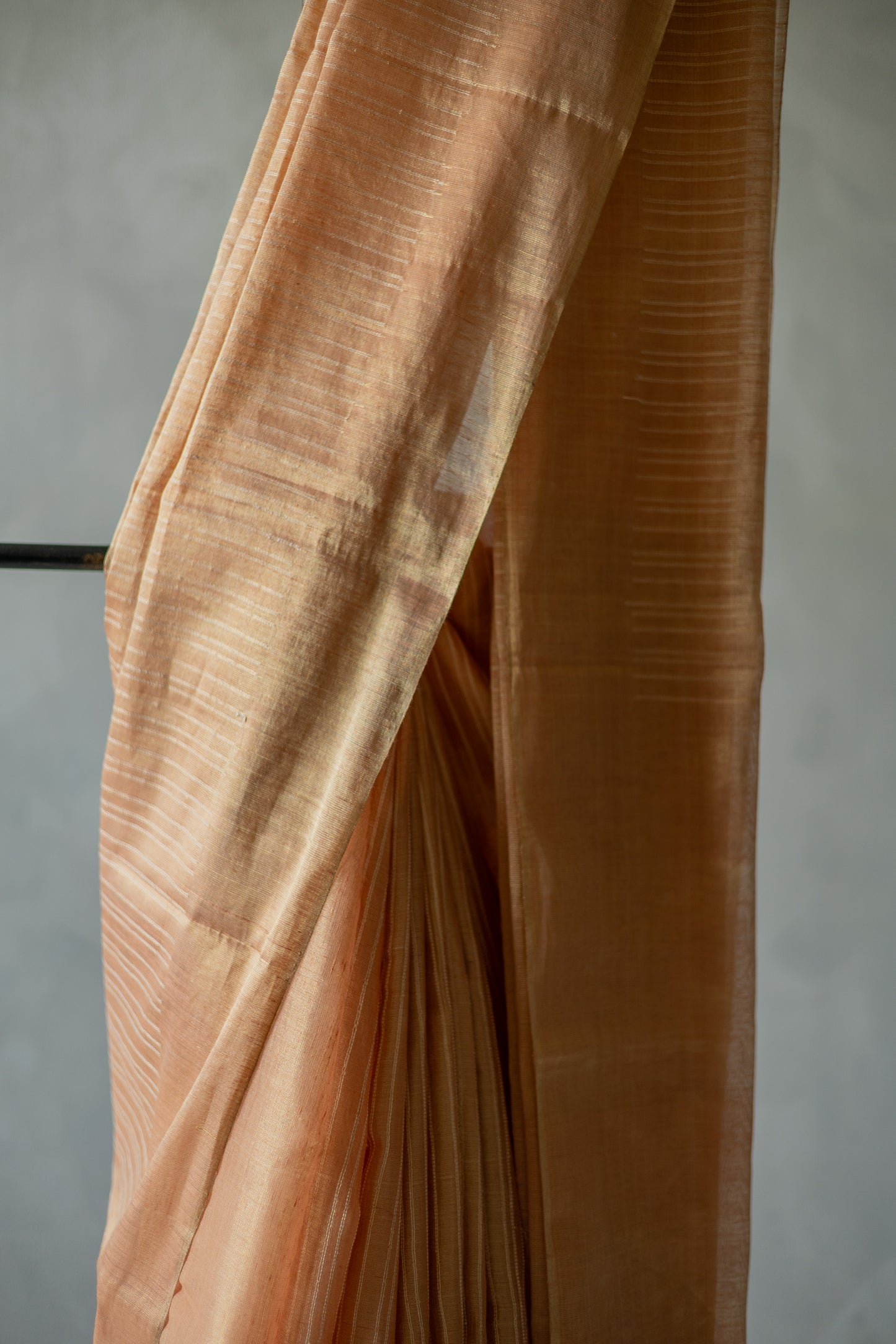Light Brown Tussar Handspun Tissue All Over Striped Saree