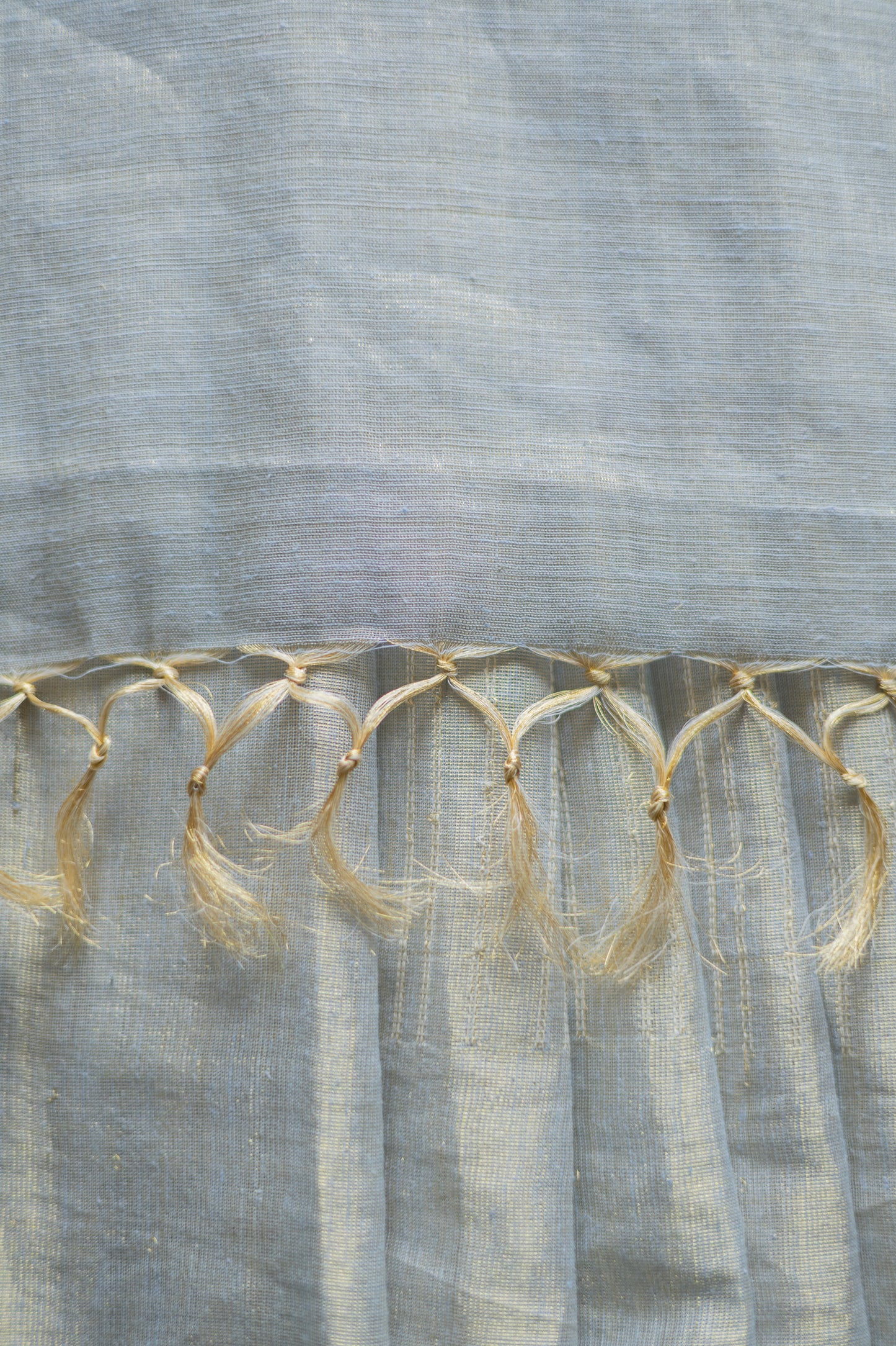 Grey Tussar Handspun Tissue All Over Striped Saree