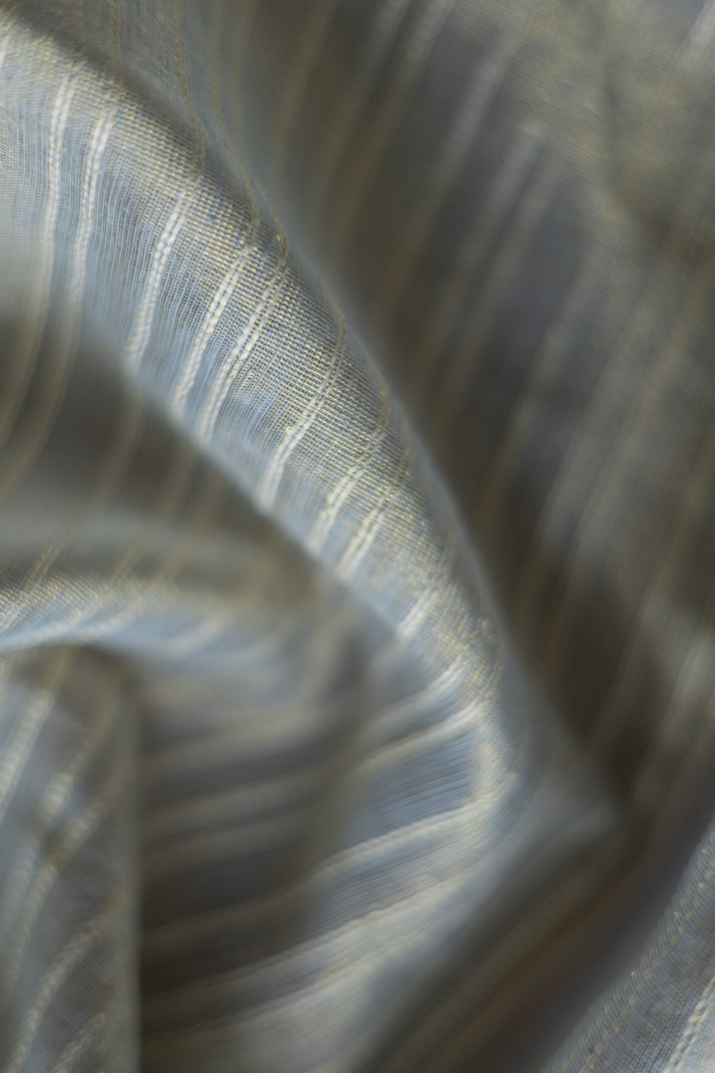 Grey Tussar Handspun Tissue All Over Striped Saree