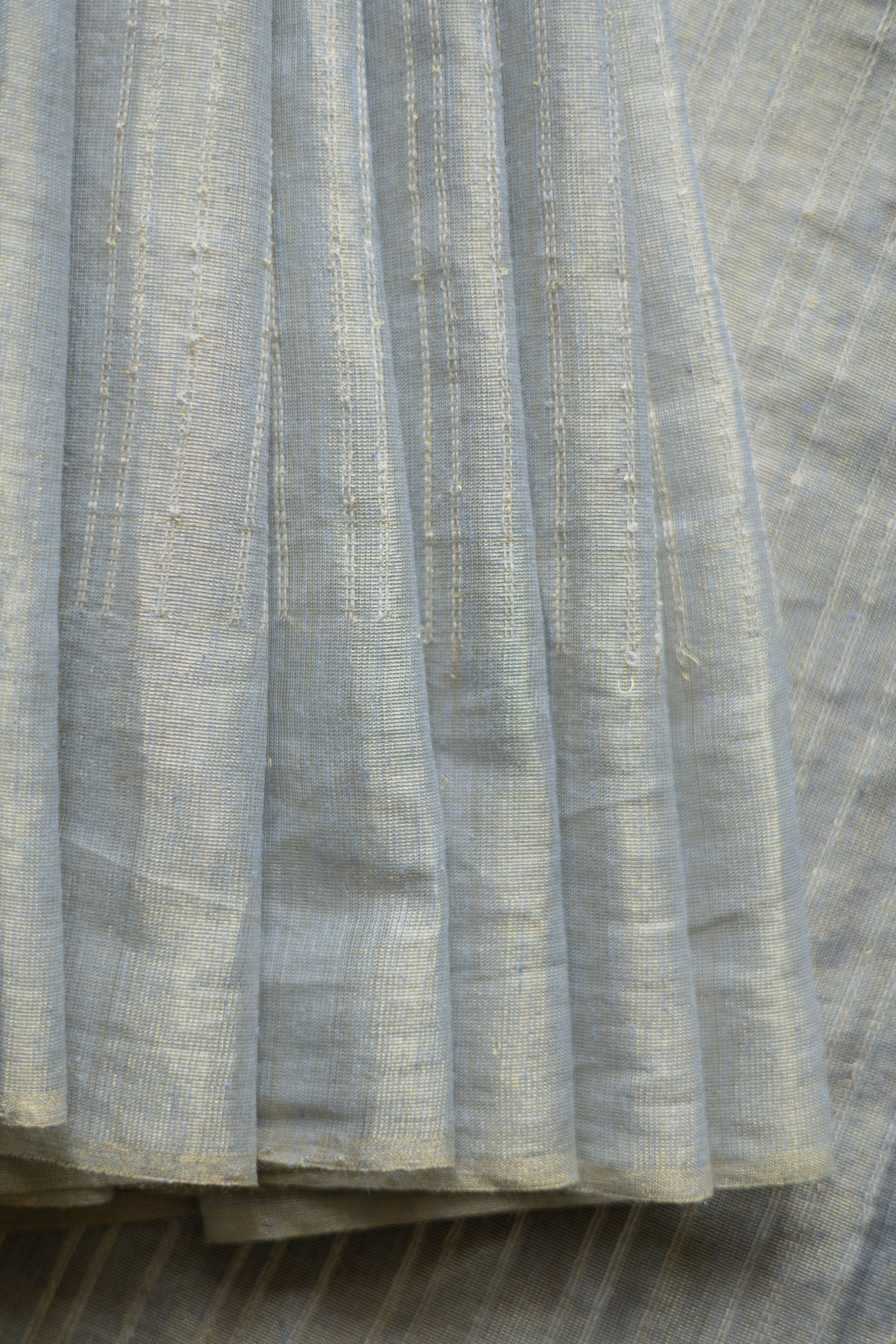 Grey Tussar Handspun Tissue All Over Striped Saree