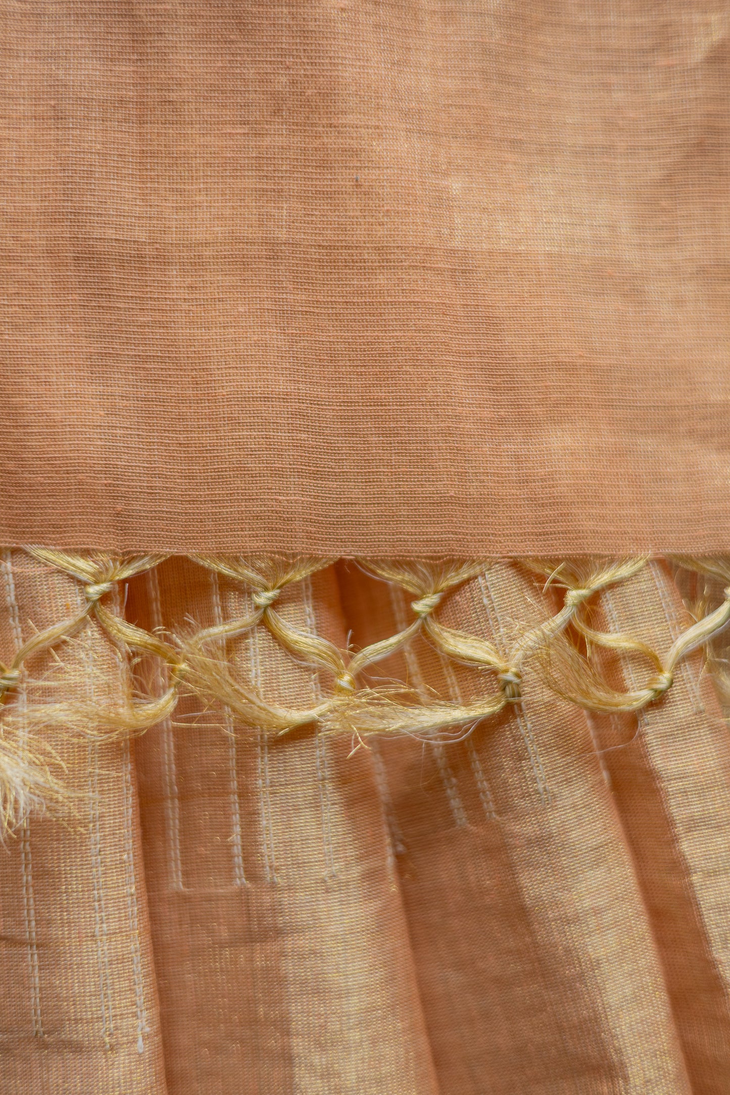 Light Brown Tussar Handspun Tissue All Over Striped Saree