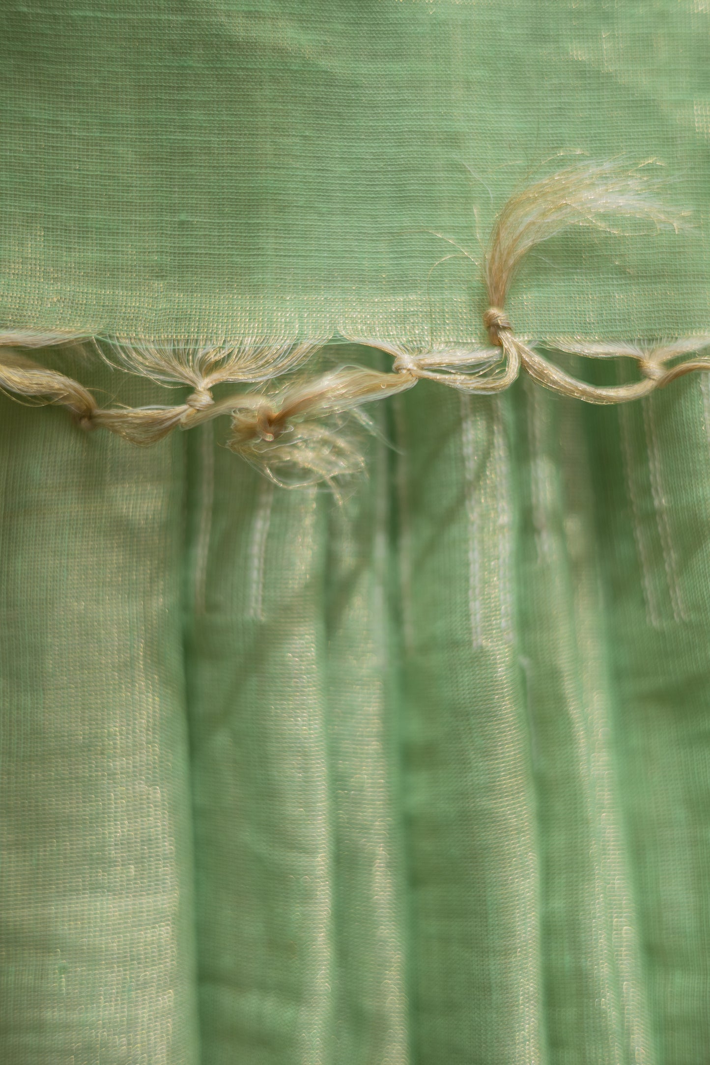 Light Green Tussar Handspun Tissue All Over Striped Saree
