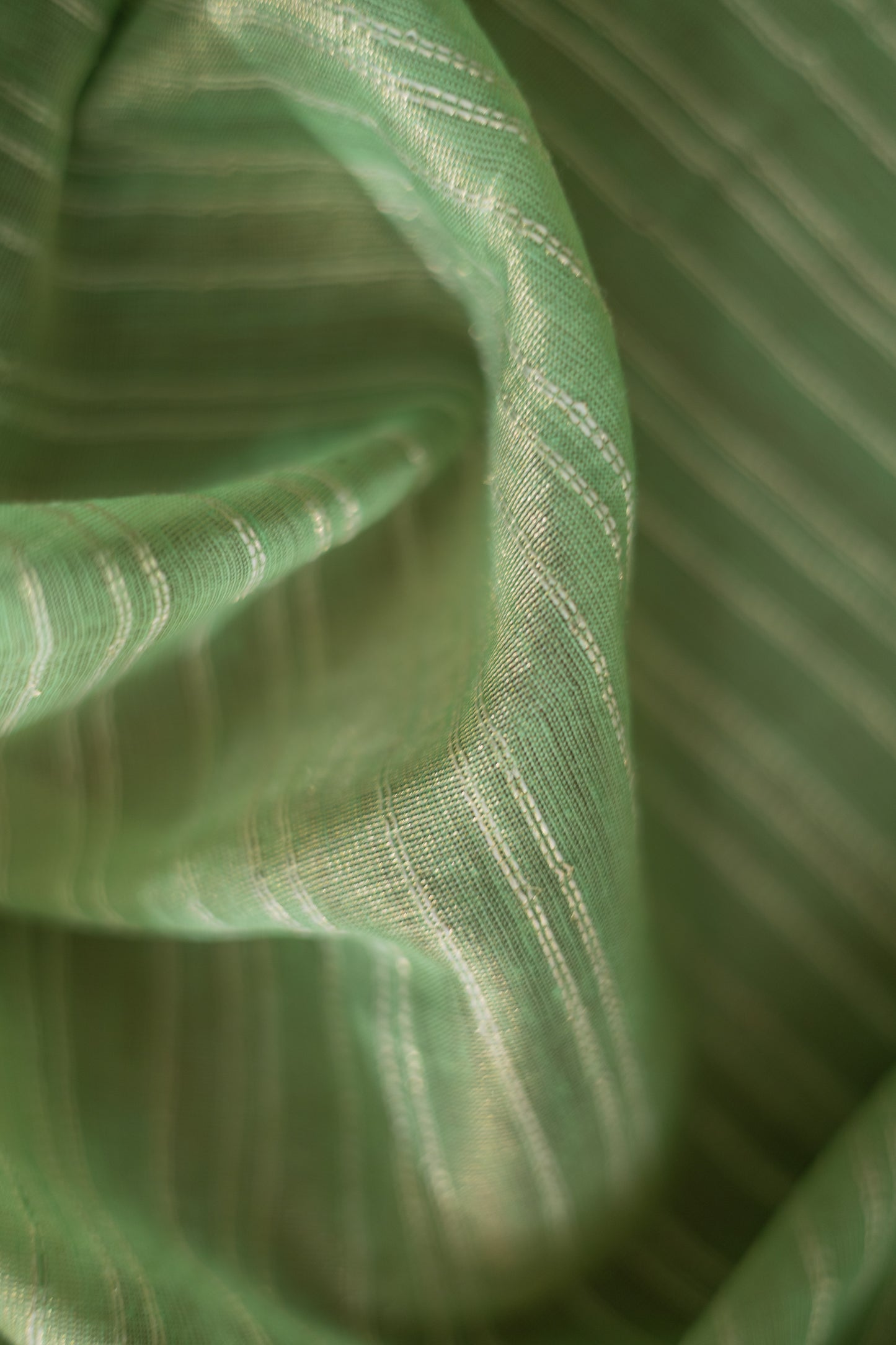 Light Green Tussar Handspun Tissue All Over Striped Saree