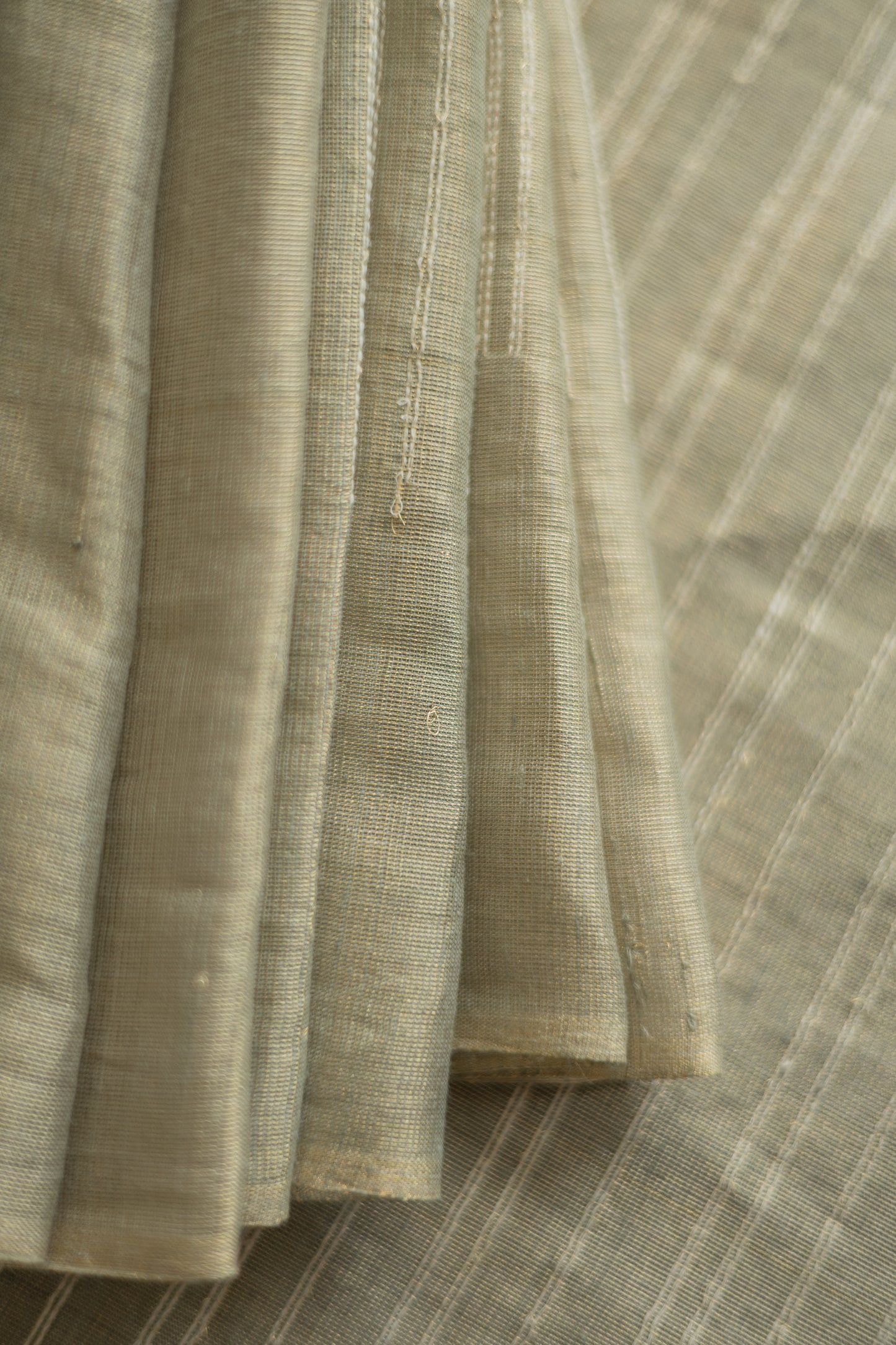 Light Grey Tussar Handspun Tissue All Over Striped Saree
