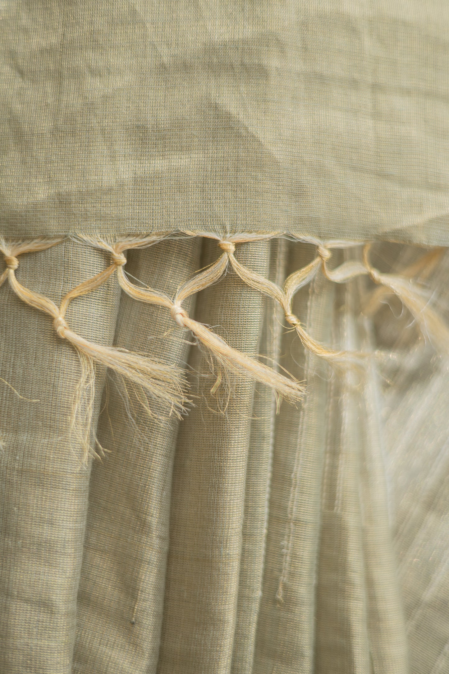 Light Grey Tussar Handspun Tissue All Over Striped Saree