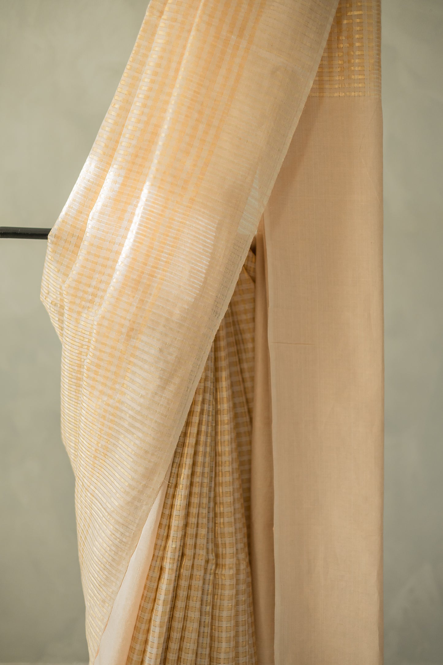Gold and Beige Tussar Muga All Over Checked Saree