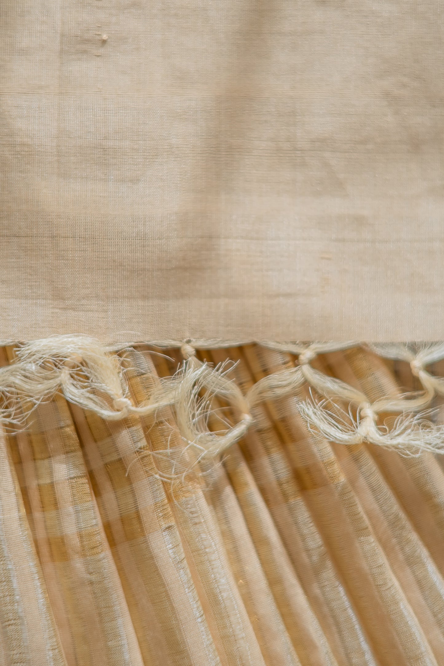Gold and Beige Tussar Muga All Over Checked Saree