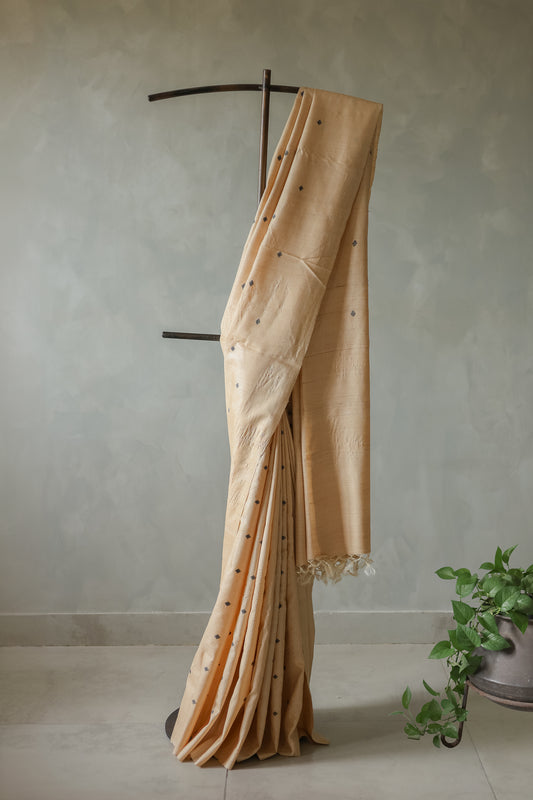 Light Gold Tussar Muga with Woven Motif Saree