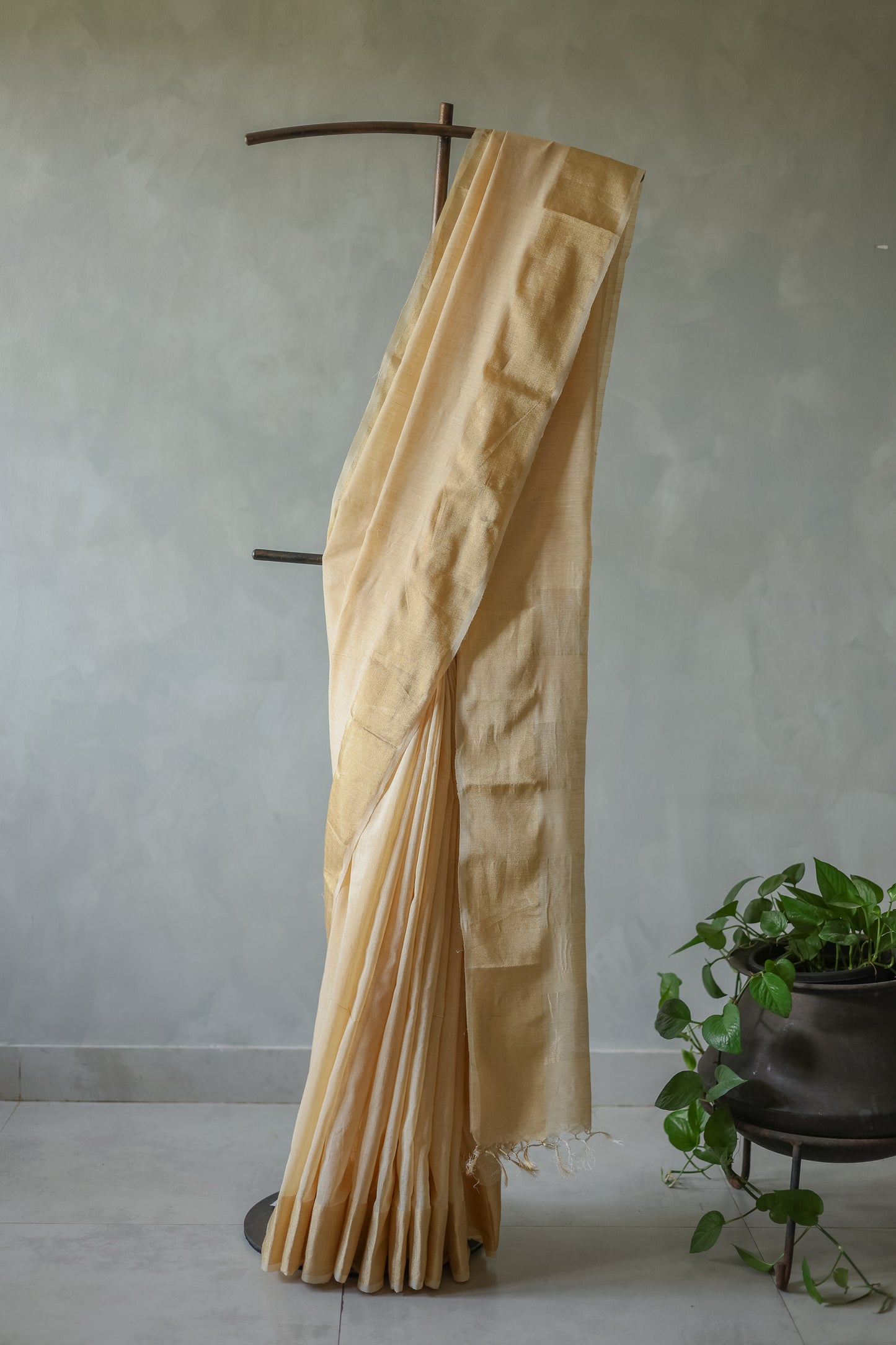 Off White Tussar Muga with Gold Border Saree