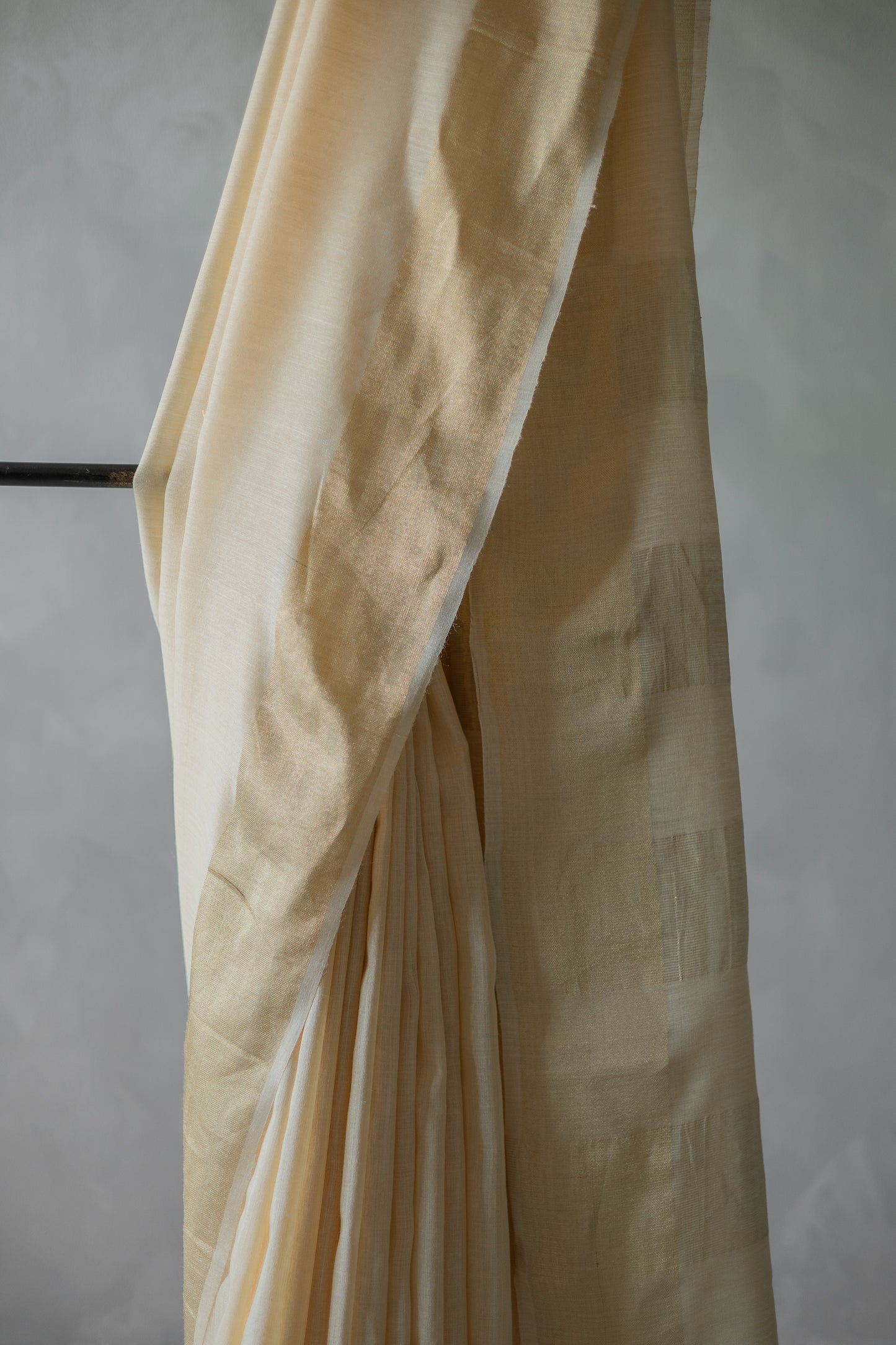 Off White Tussar muga Plain Body with Gold Border Saree