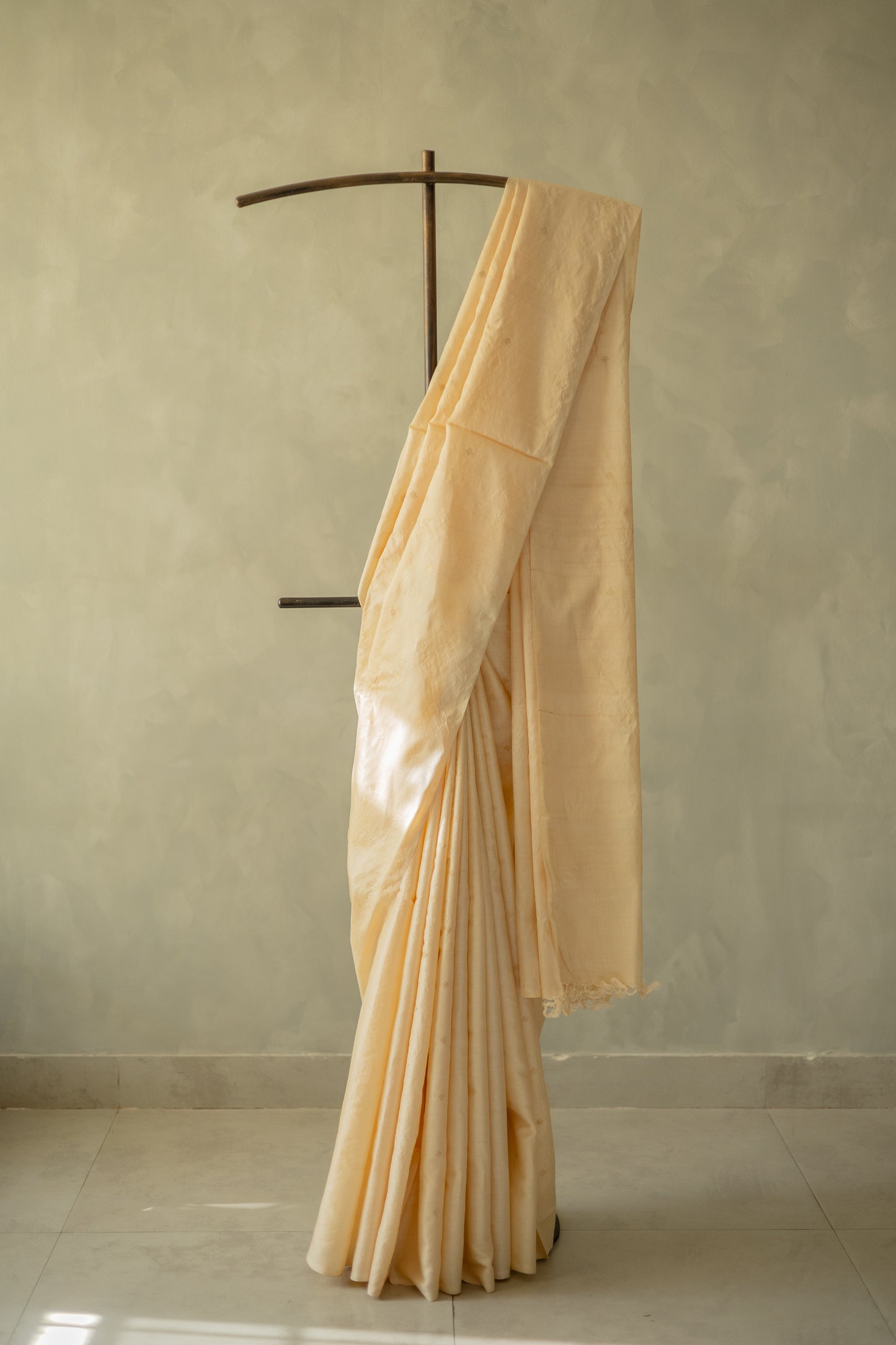 Off White Tussar Muga with small Gold Zari Motif Saree