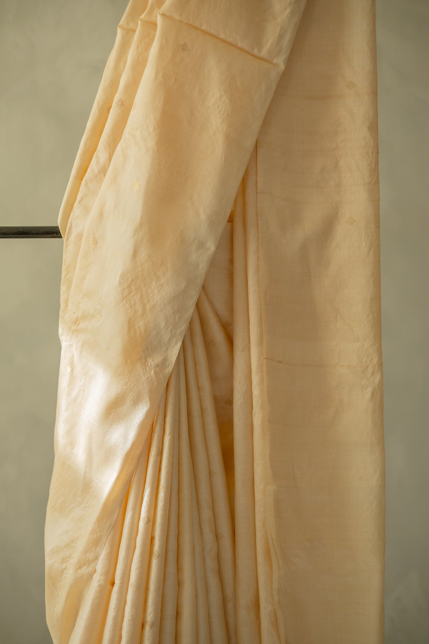 Off White Tussar Muga with small Gold Zari Motif Saree