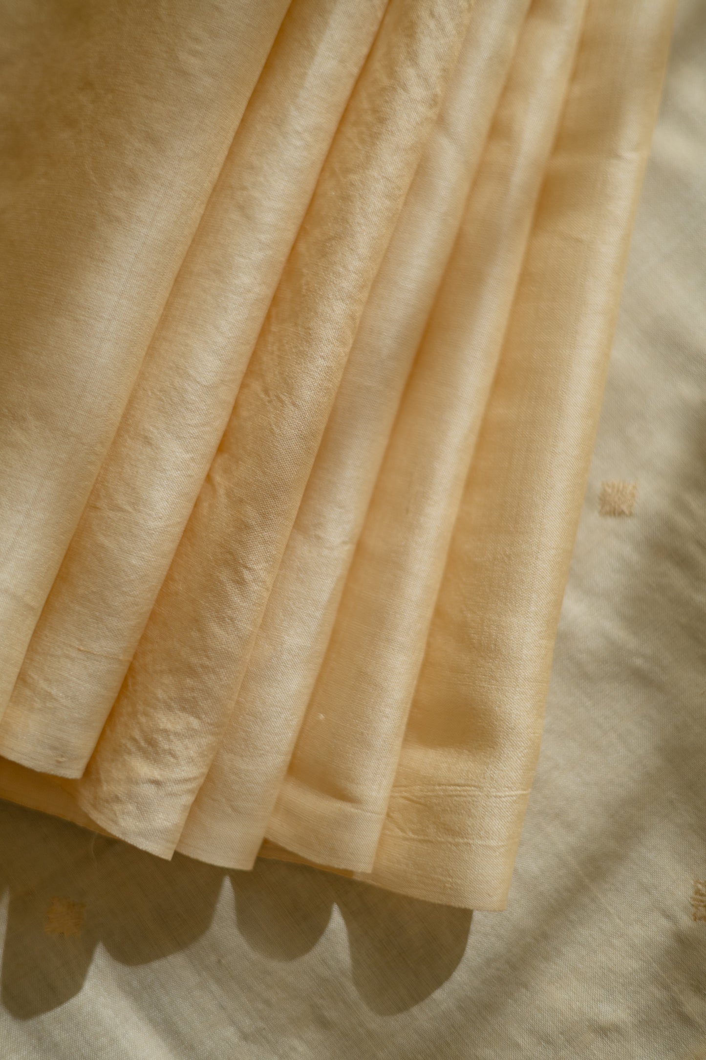 Off White Tussar Muga with small Gold Zari Motif Saree