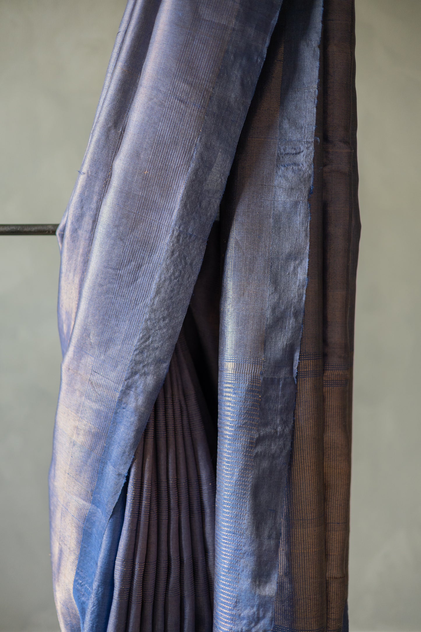 Dark Blue Tussar Muga with All Over Gold Zari Saree