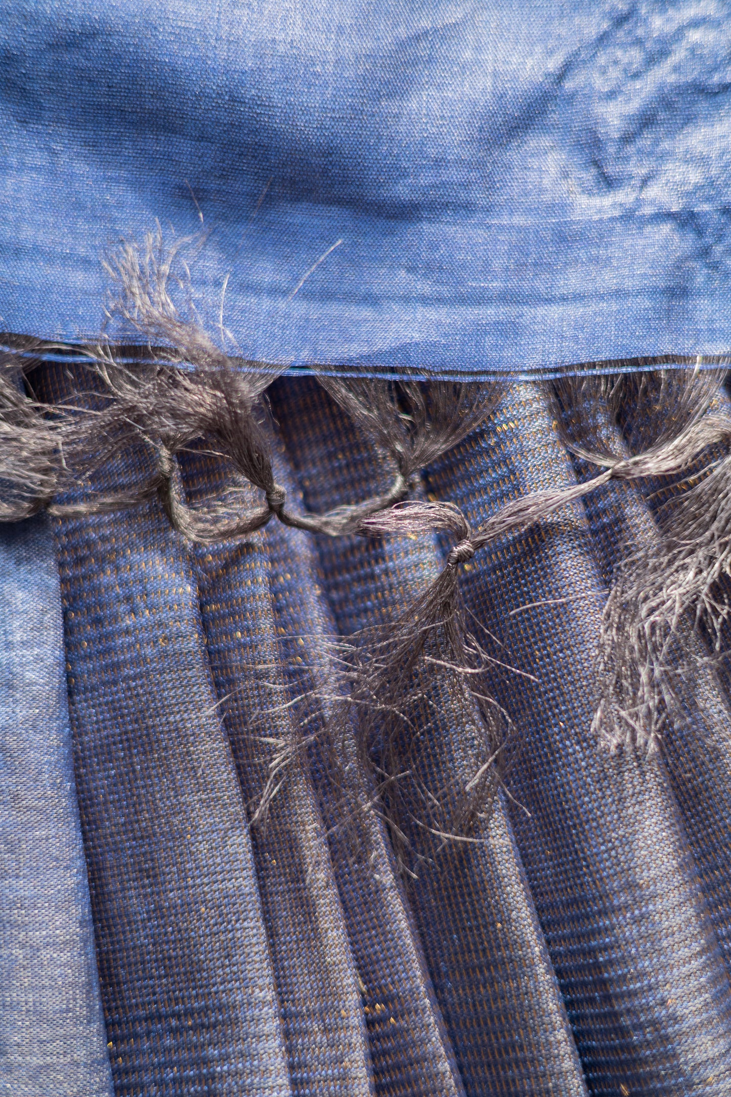 Dark Blue Tussar Muga with All Over Gold Zari Saree