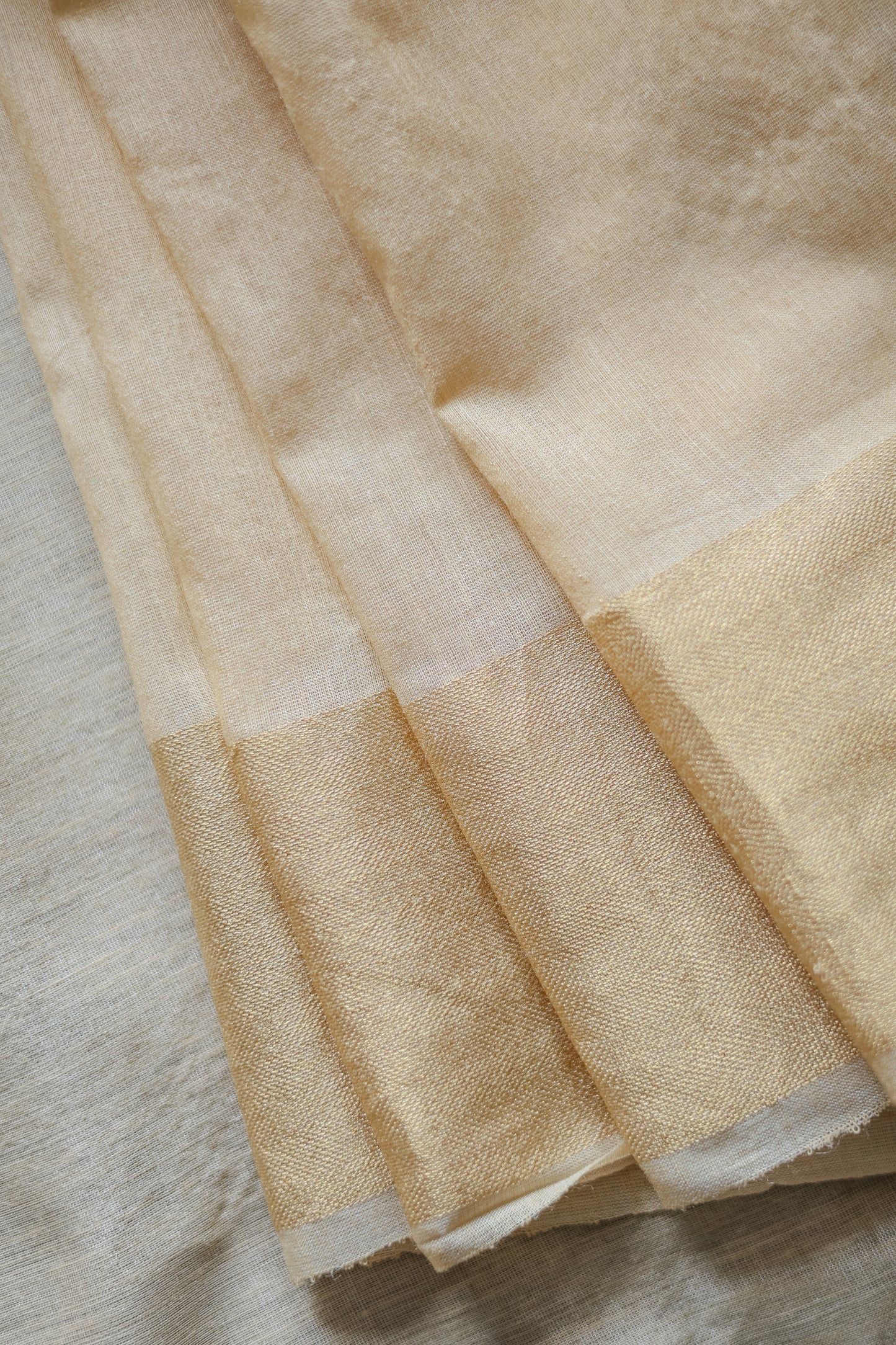 Off White Tussar Muga with Gold Border Saree