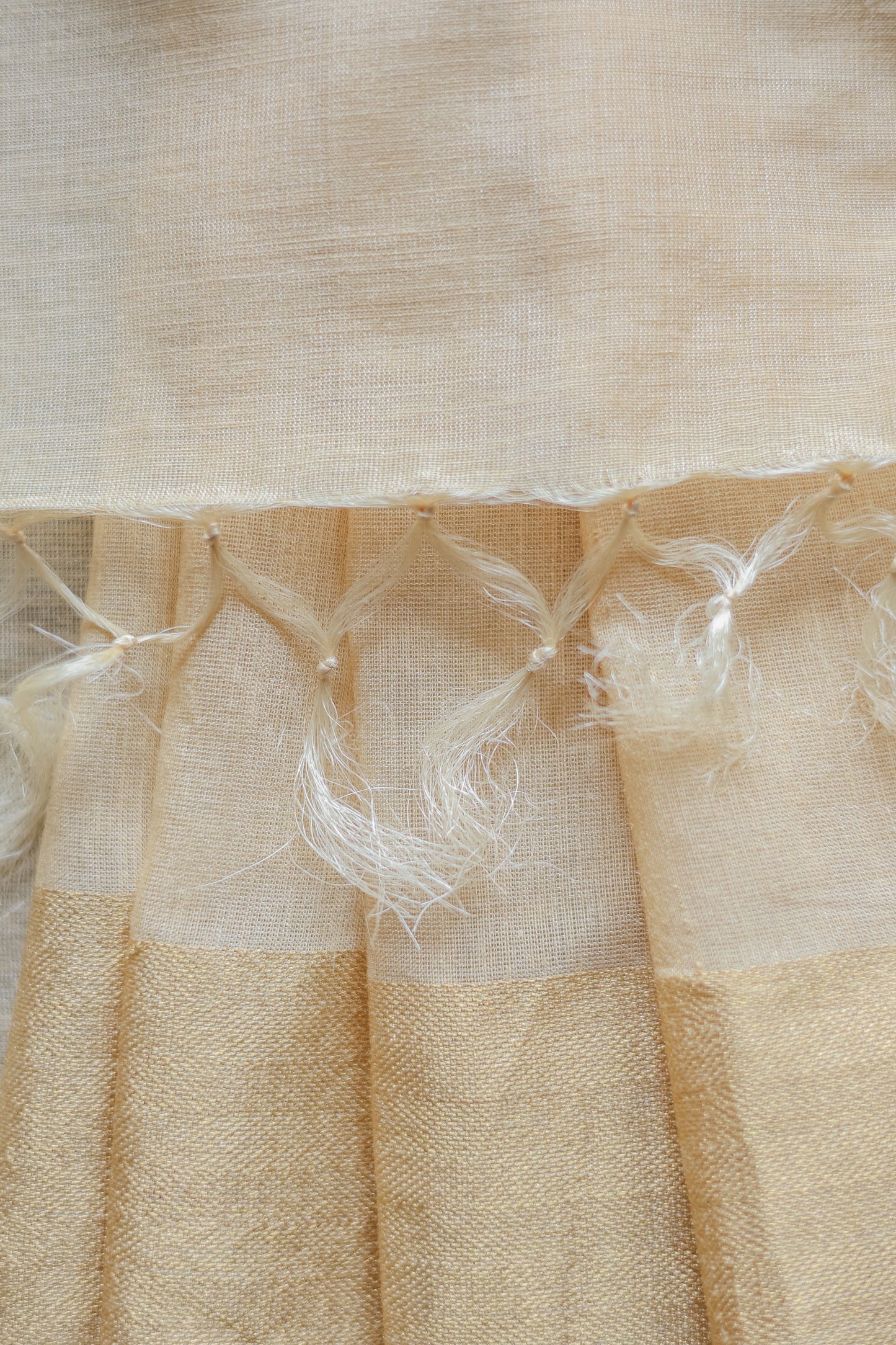 Off White Tussar Muga with Gold Border Saree